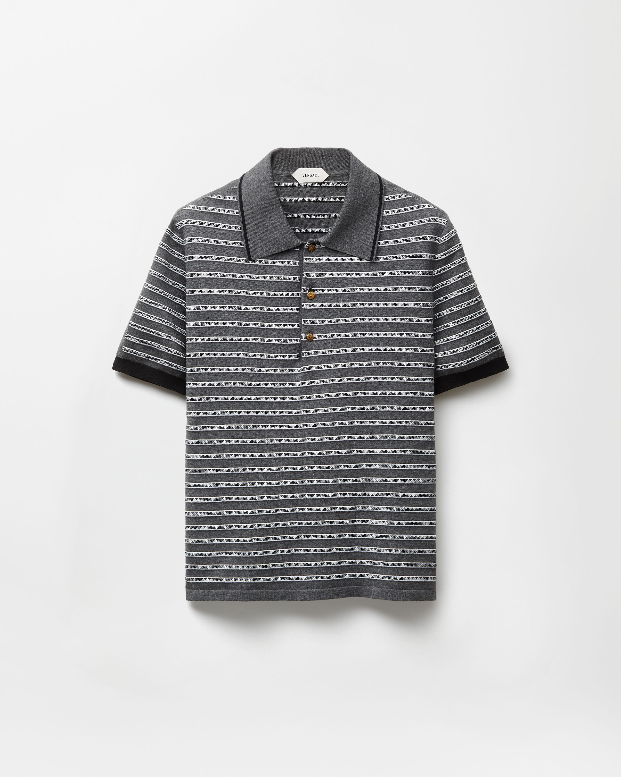 Jacquard Cotton-Blend Knit Polo Gray | VERSACE
