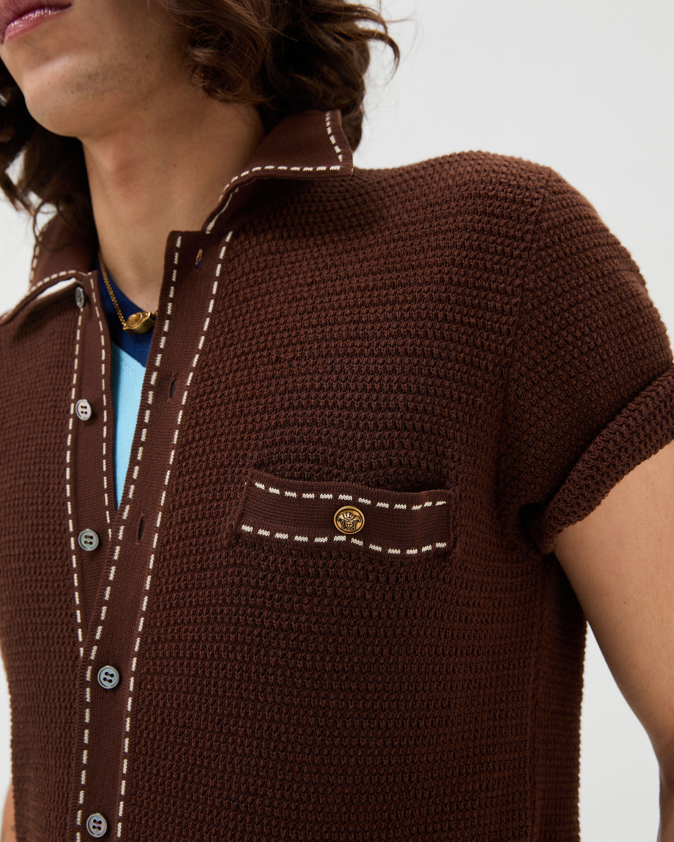 GIANNI VERSACE ニットポロ Cotton Knit Shirt Brown | VERSACE US