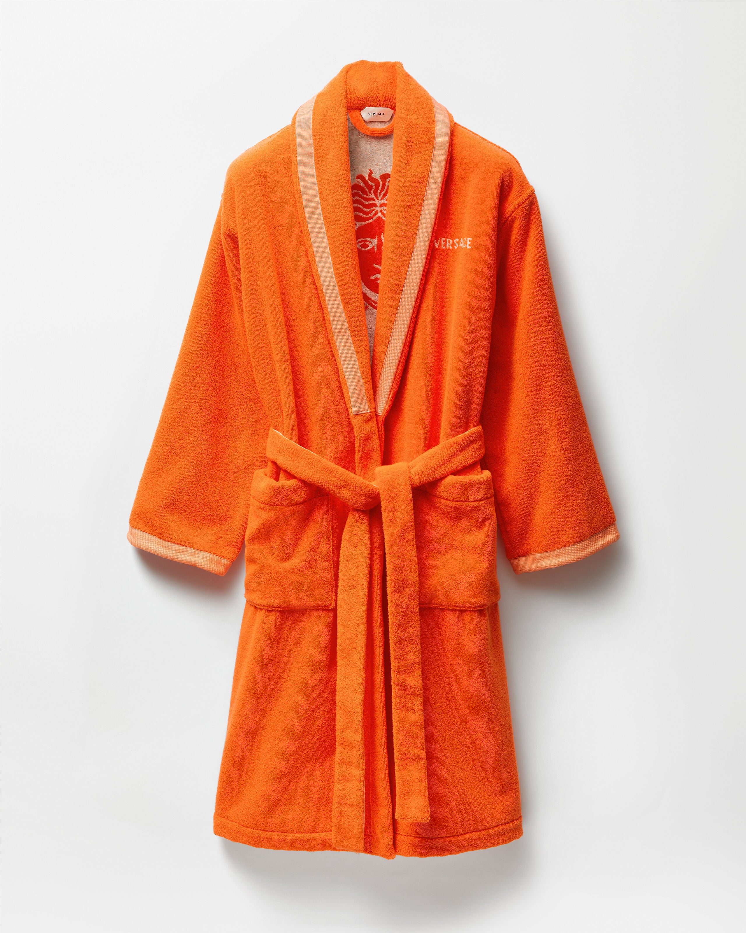 Cotton-Terry Jacquard Bathrobe Orange | VERSACE US
