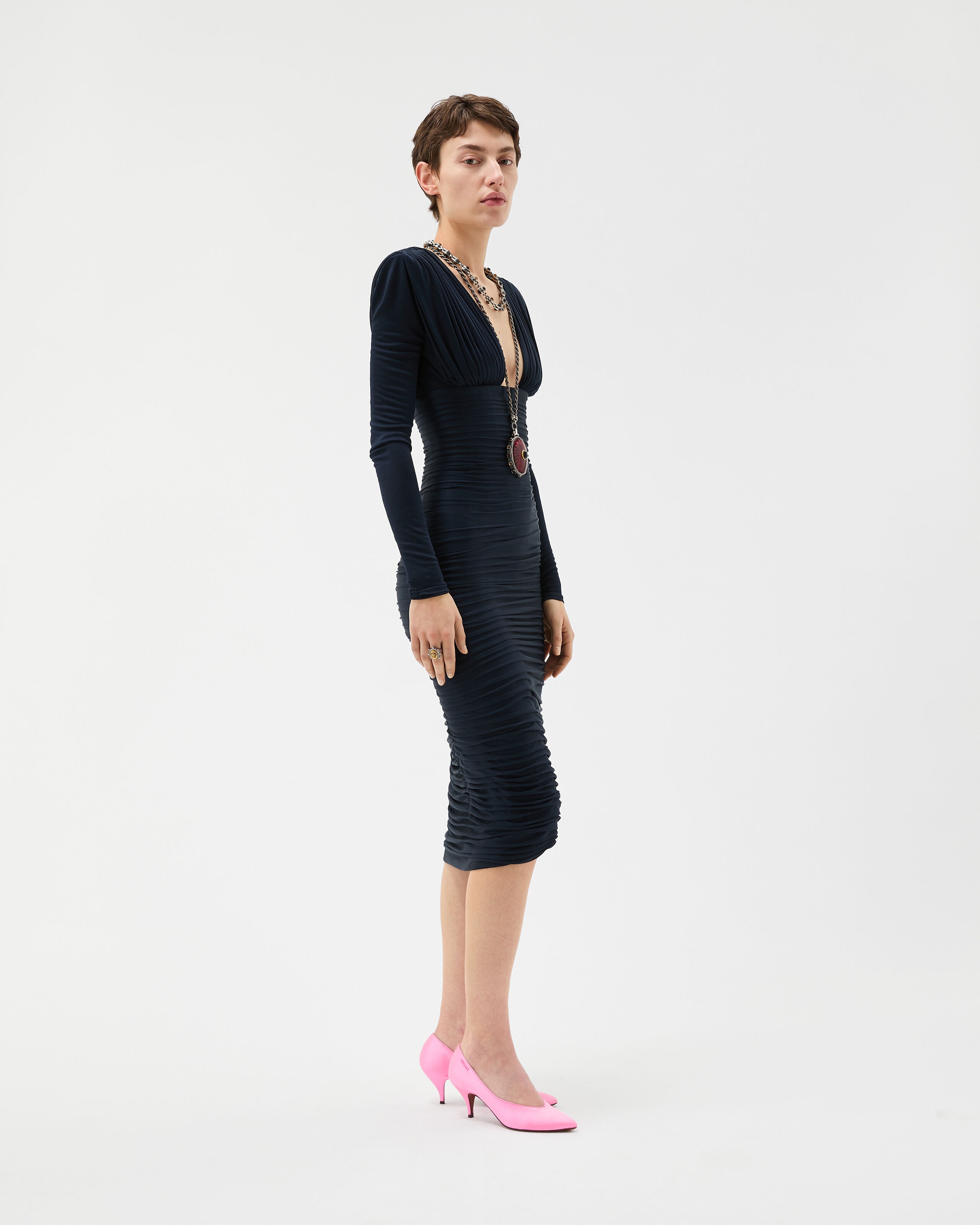 Draped Silk Crêpe Jersey Midi Dress Blue | VERSACE US