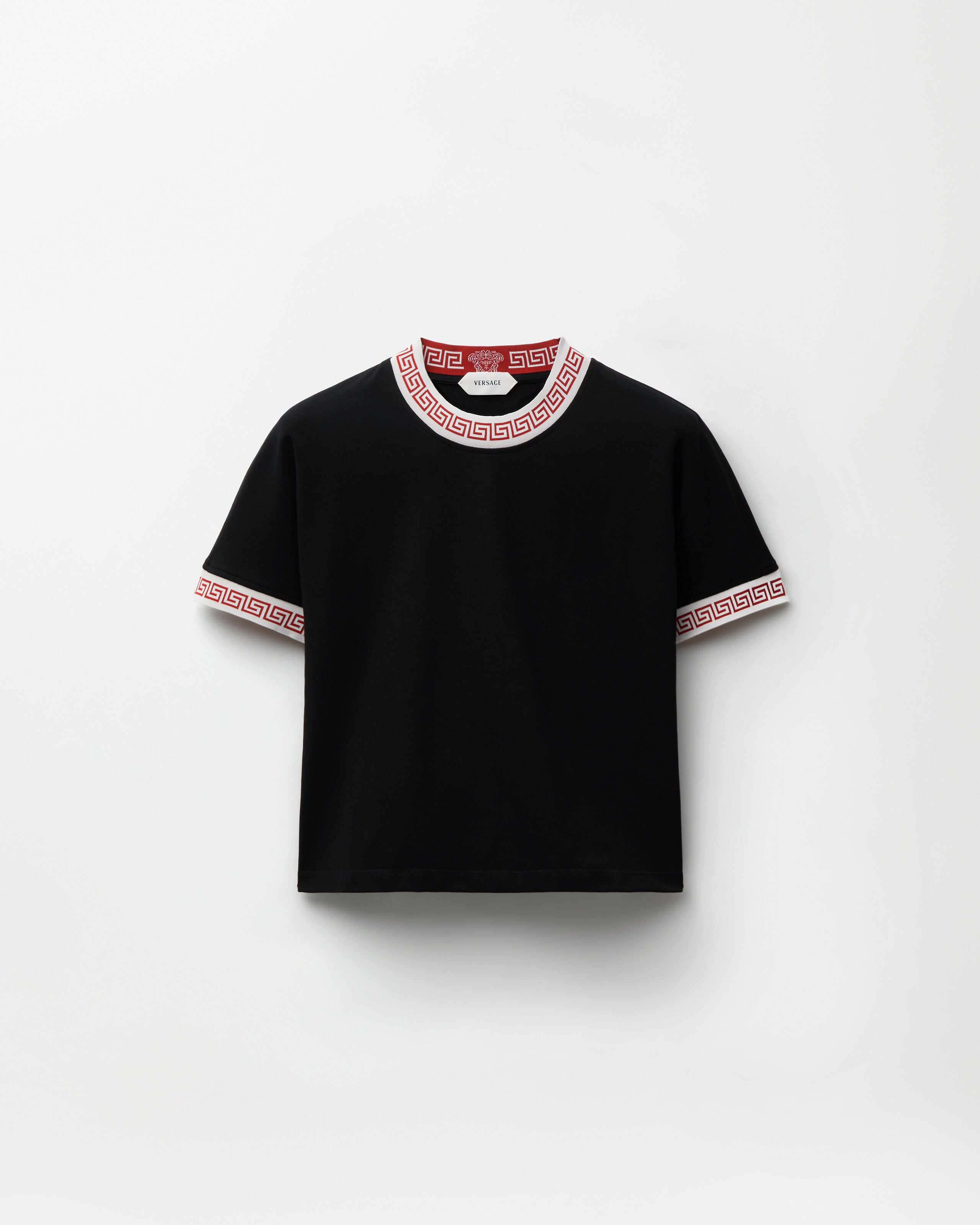 Jacquard Stretch Cotton-Jersey T-Shirt Black | VERSACE US