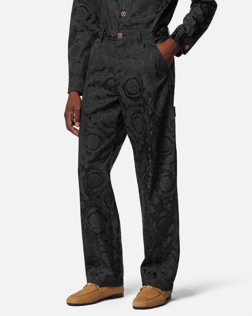 Jacquard Cotton Carpenter Pants Black 4