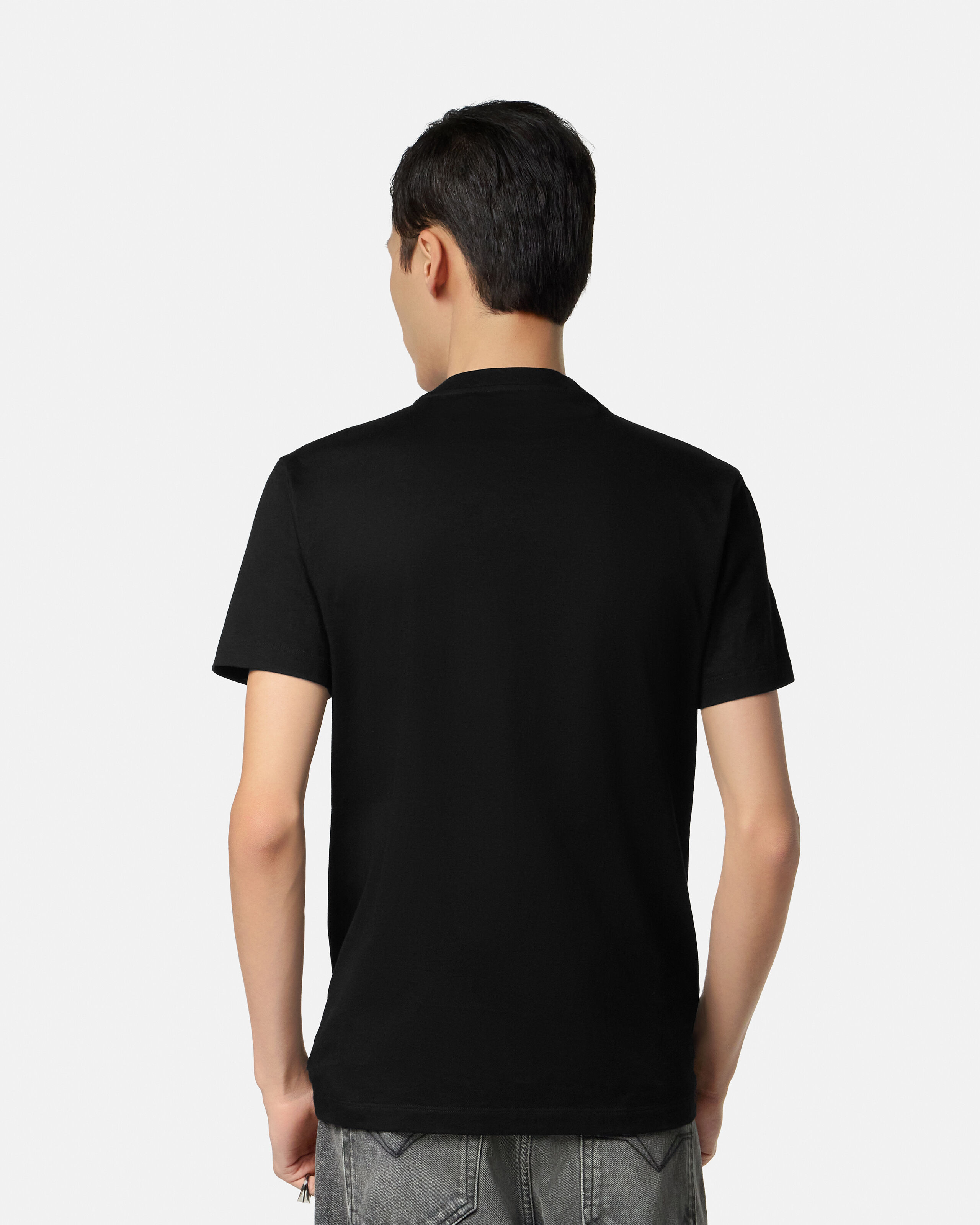 Embellished Cotton-Jersey Slim T-Shirt Black | VERSACE ZA