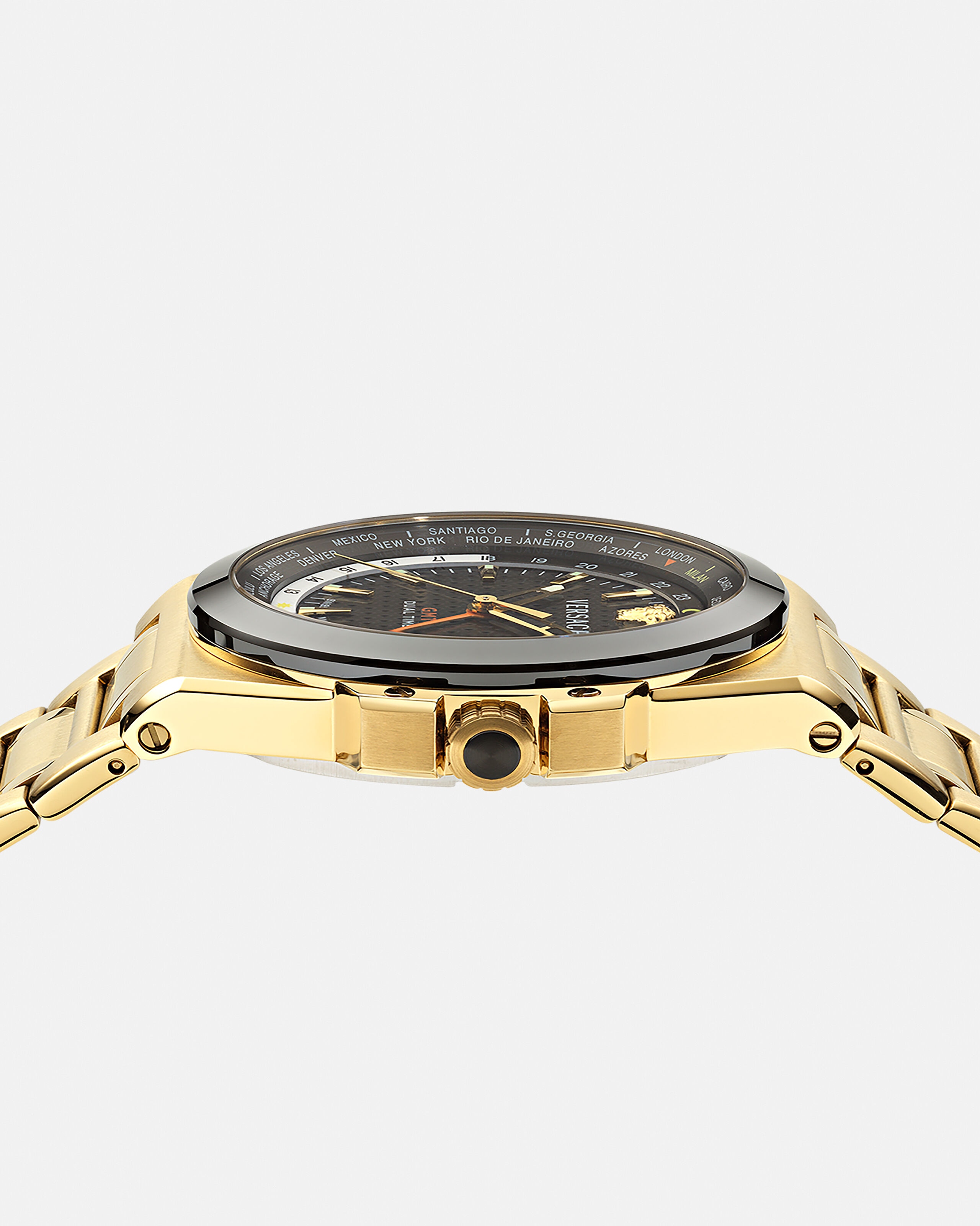 Greca Reaction GMT Watch Gold,Black | VERSACE US