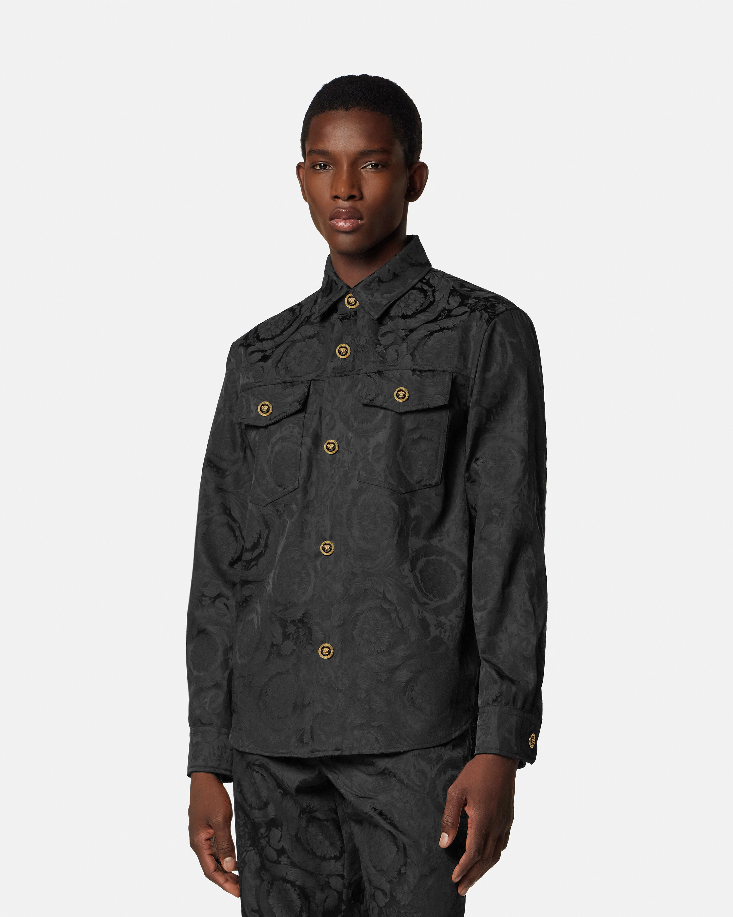 Jacquard Cotton Overshirt Black | VERSACE