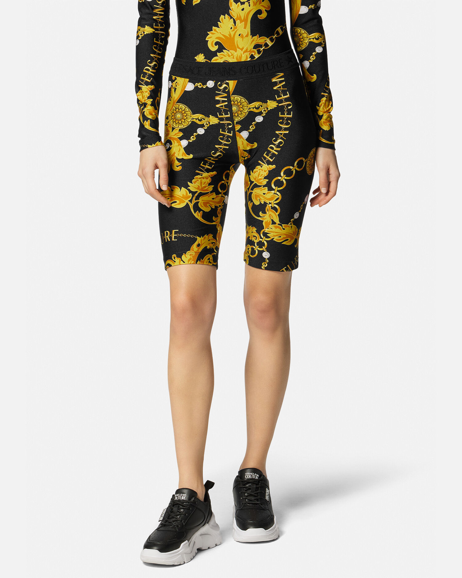Chain Couture Bicycle Shorts Black Gold Versace US