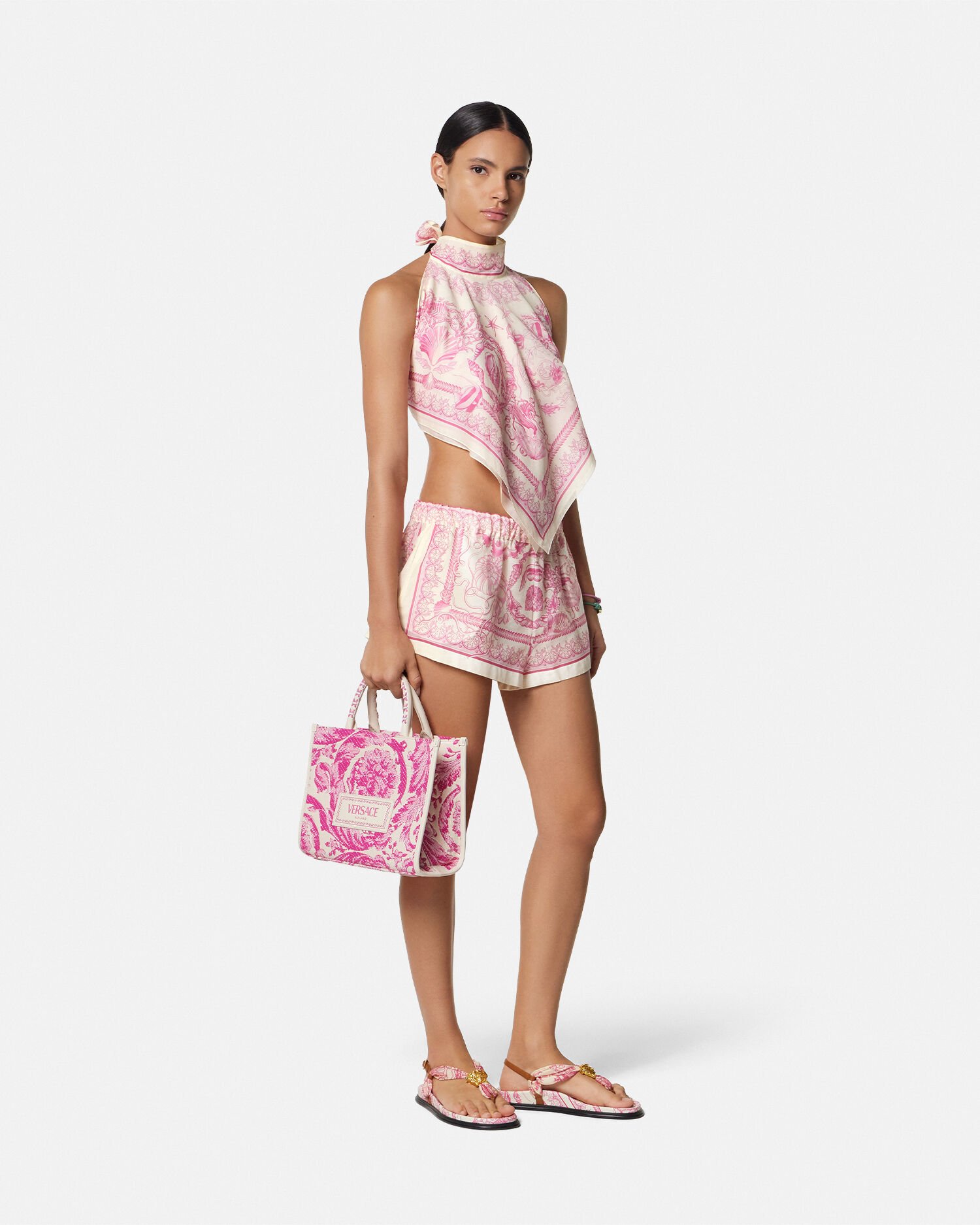 Underwater Barocco Cover-Up Foulard Top Pink,White | VERSACE IN