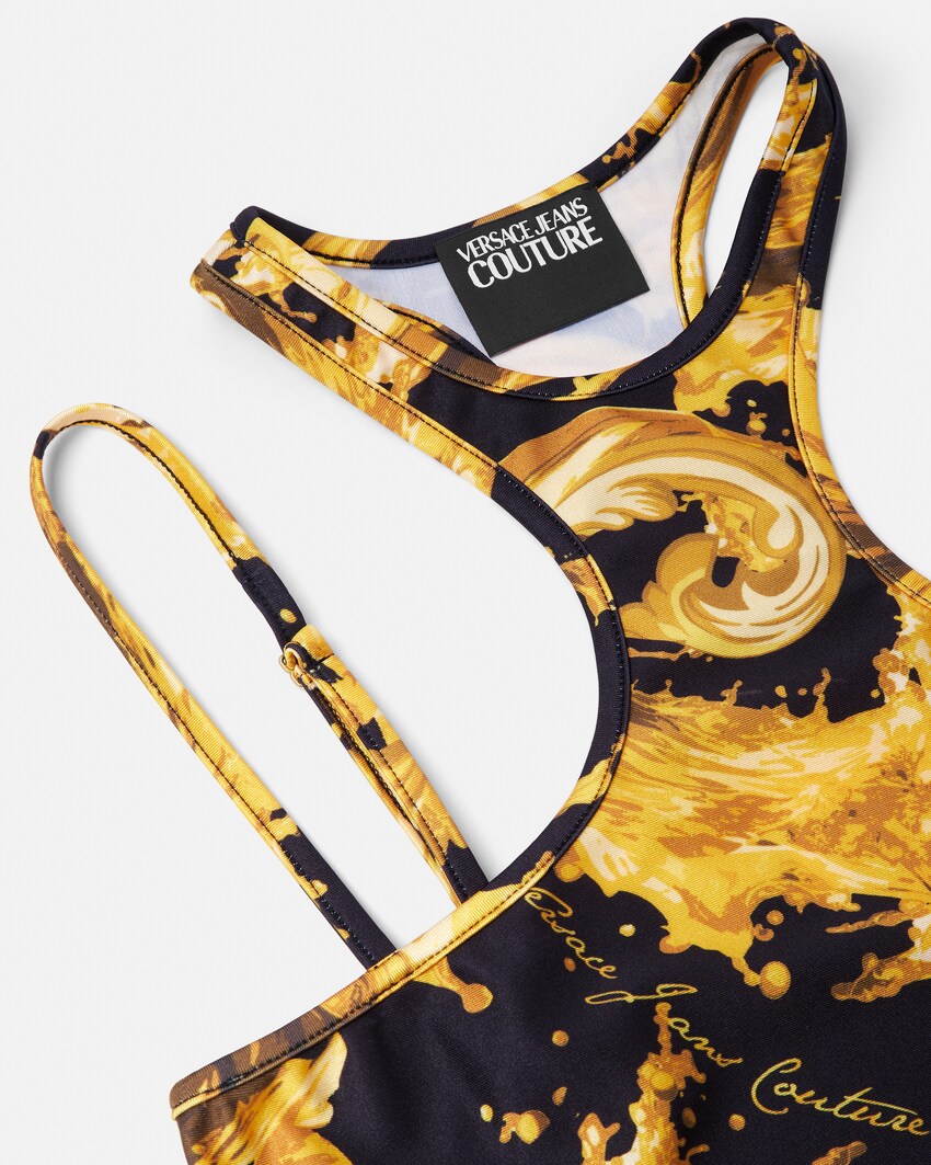 Printed Off-Shoulder Bodysuit Black+Gold 4