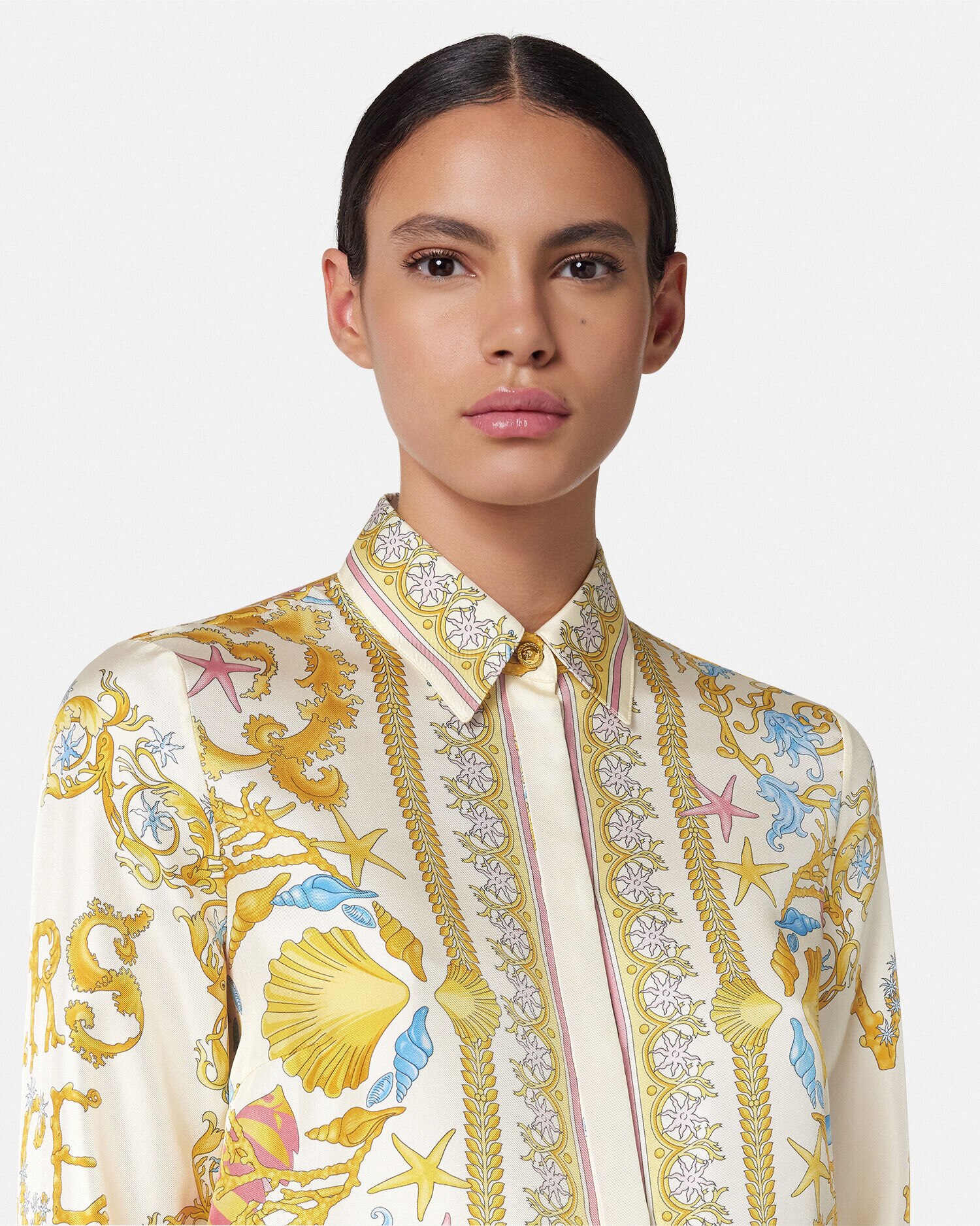 Underwater Barocco Silk Shirt Multicolor,Gold | VERSACE US