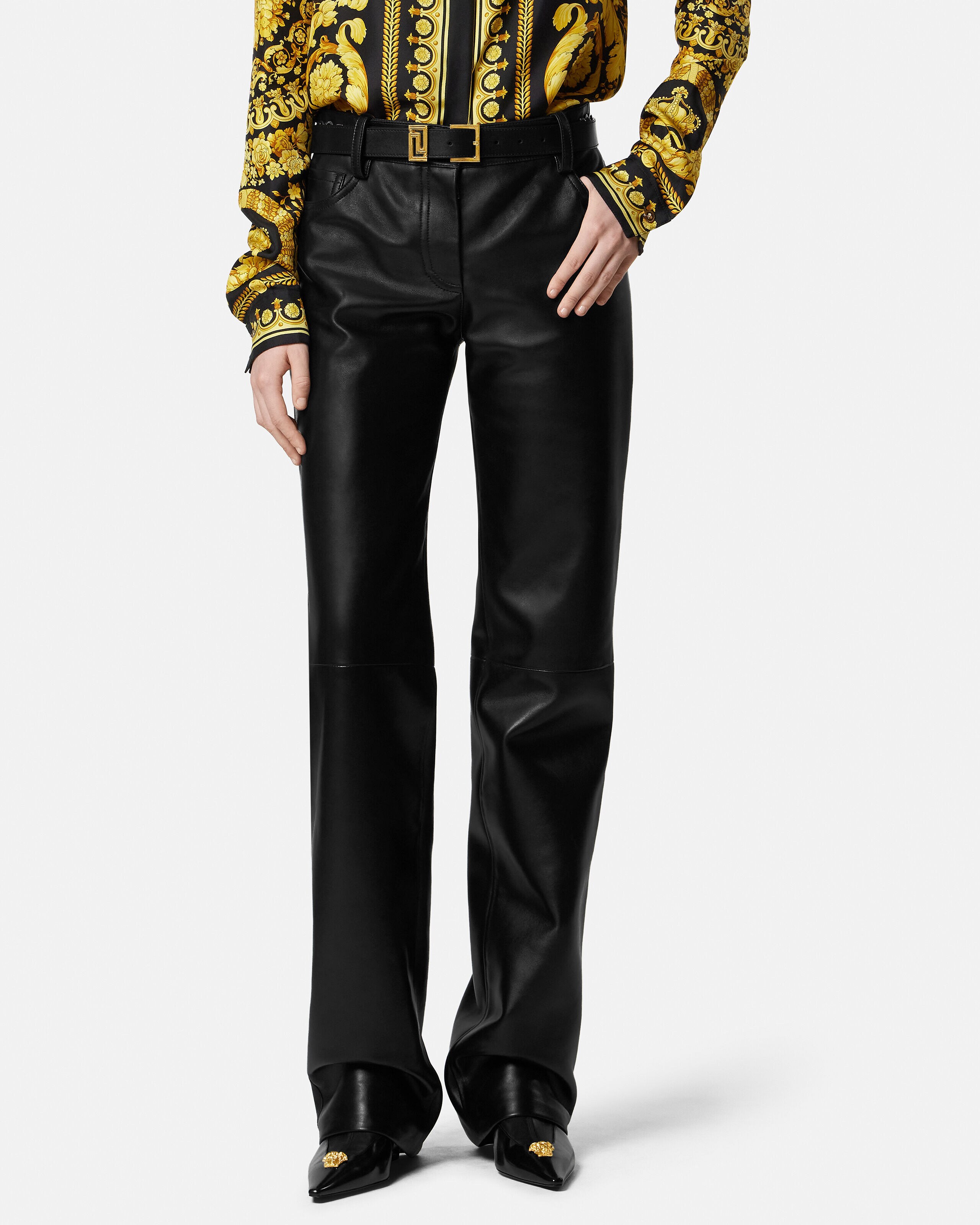 〈 VERSACE 〉faux leather straight pants Leather Pants | VERSACE