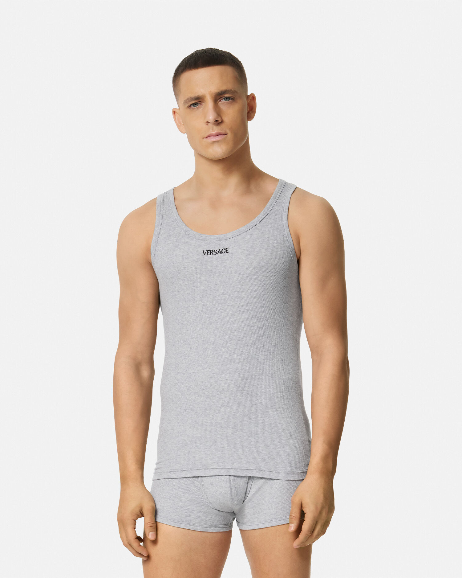 Cotton Ribbed Tank Top Gray | VERSACE US