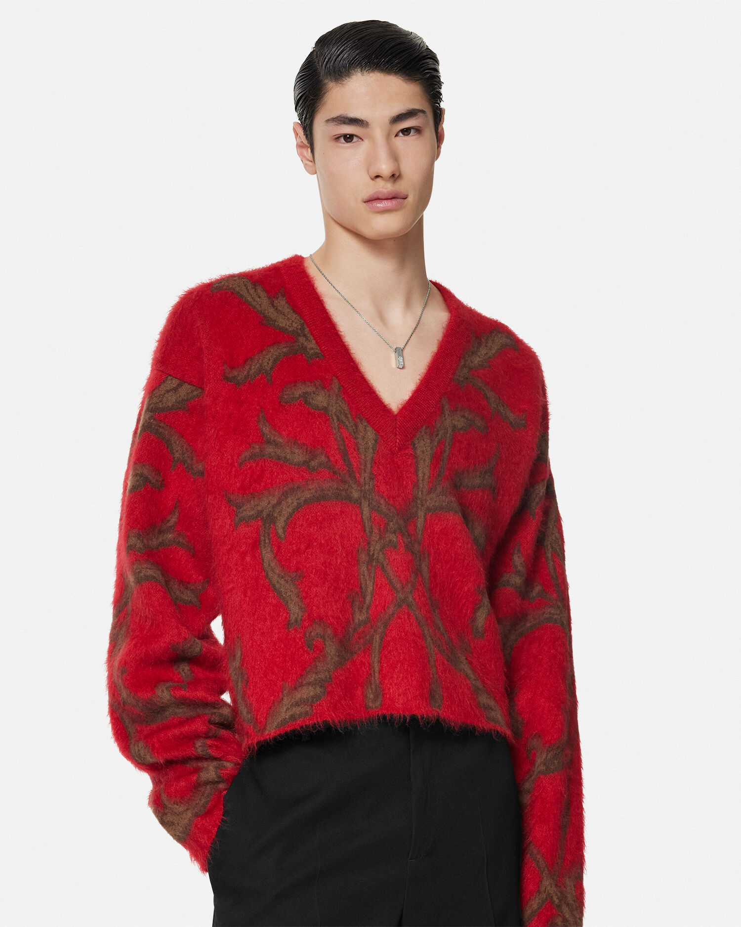 Acanthus Leaves Mohair Blend Jumper Red VERSACE UK