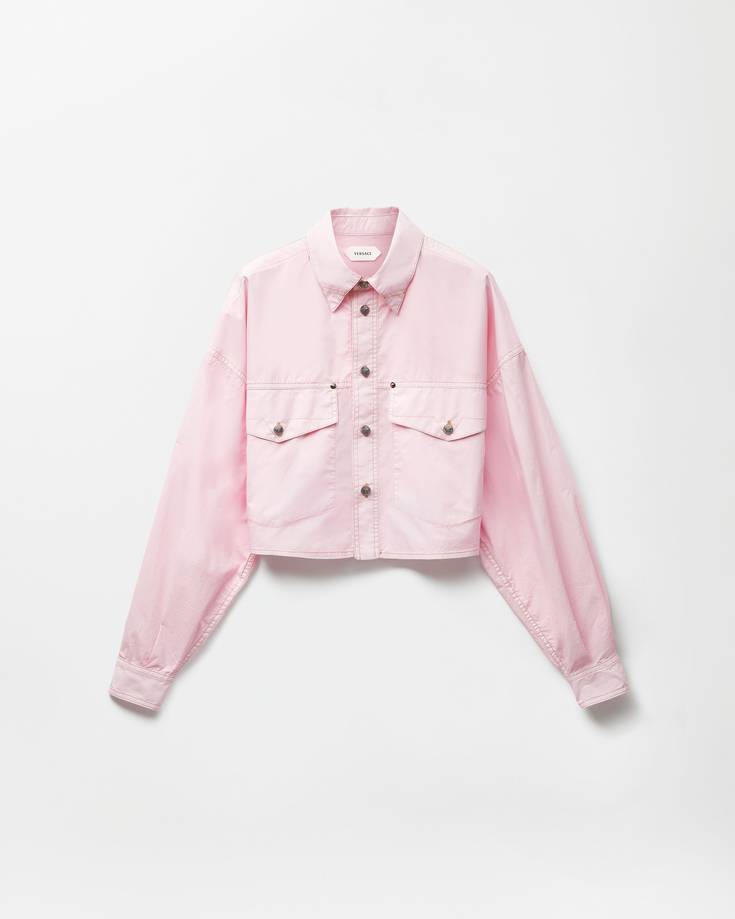 VERSACE クロップドシャツ ホワイト/ピンク Cotton-Poplin Crop Shirt Pink | VERSACE
