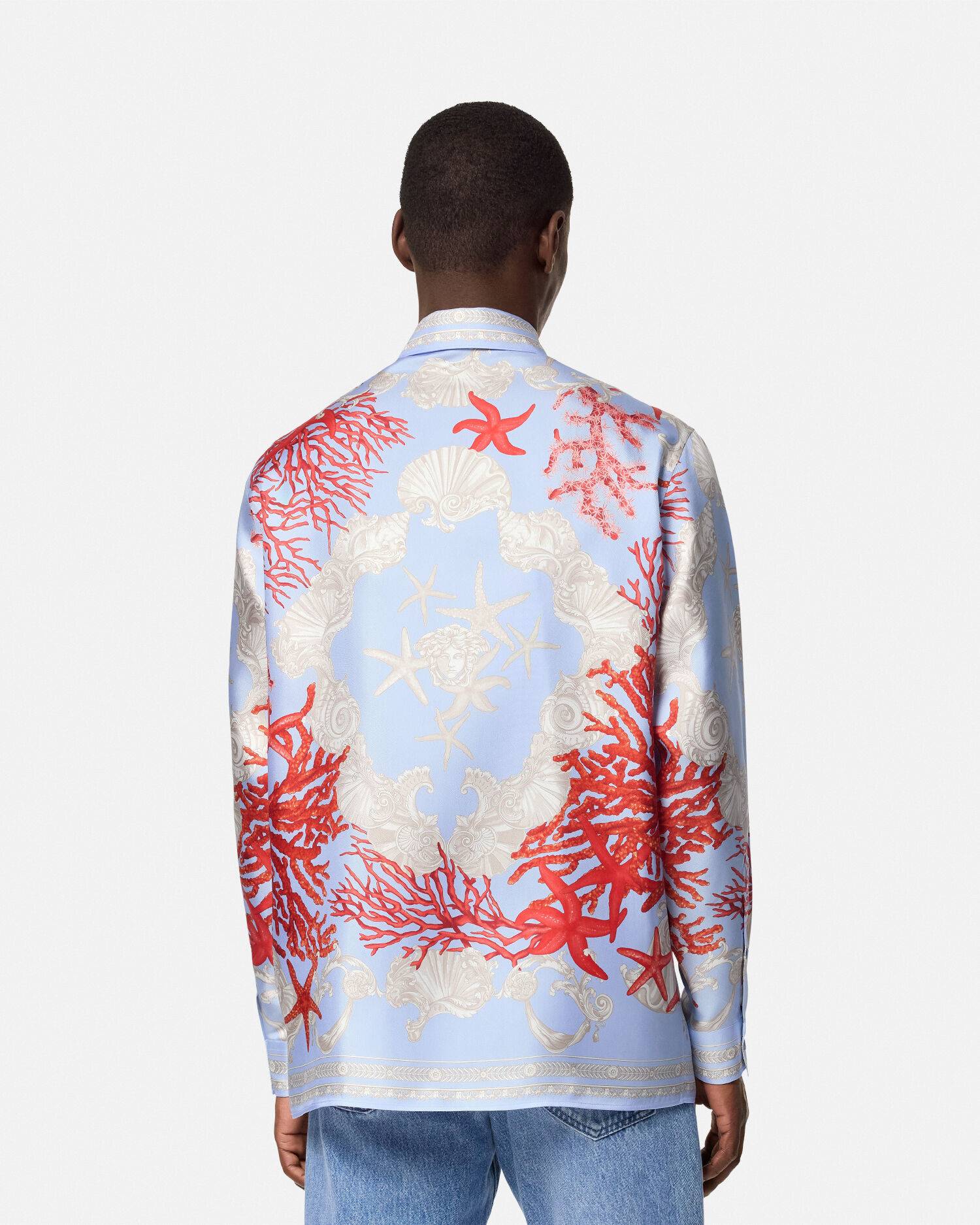 Camisa de seda Barocco Sea Azul Estampado VERSACE