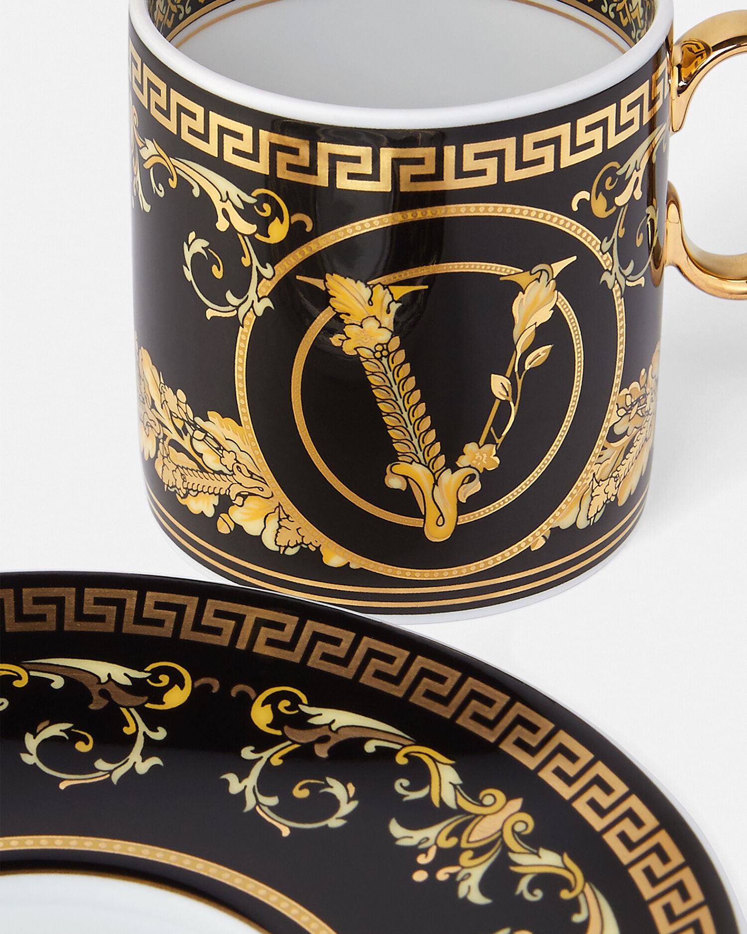 Virtus Gala Black Espresso Cup & Saucer Black,Gold | VERSACE US