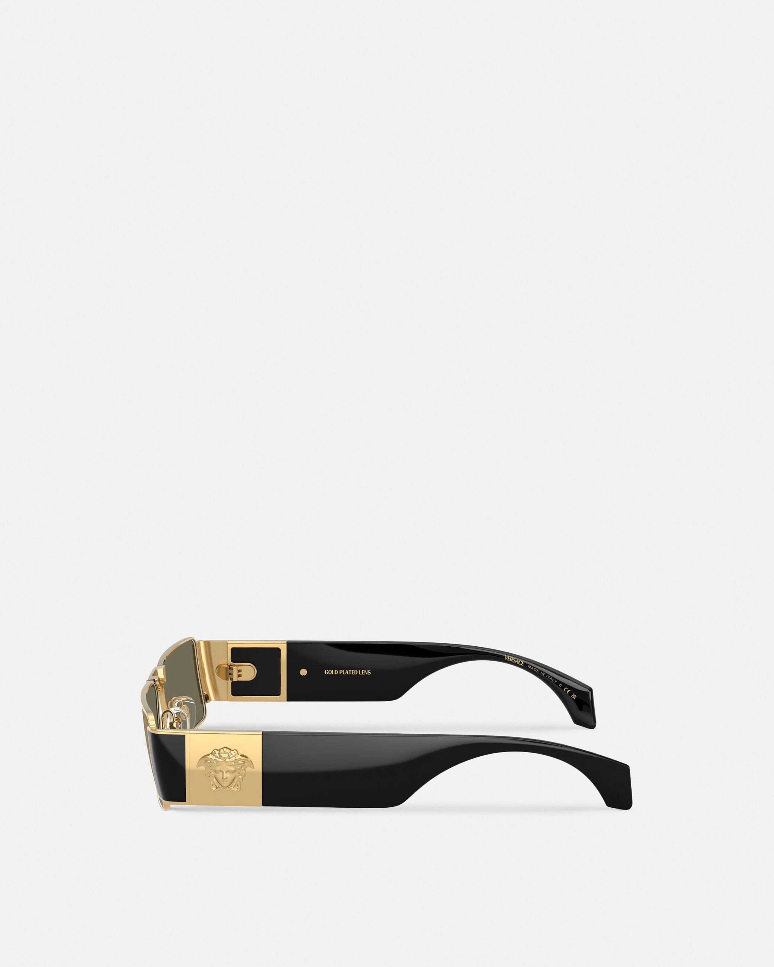 Medusa Plaque Rectangular Sunglasses Gold,Black | VERSACE