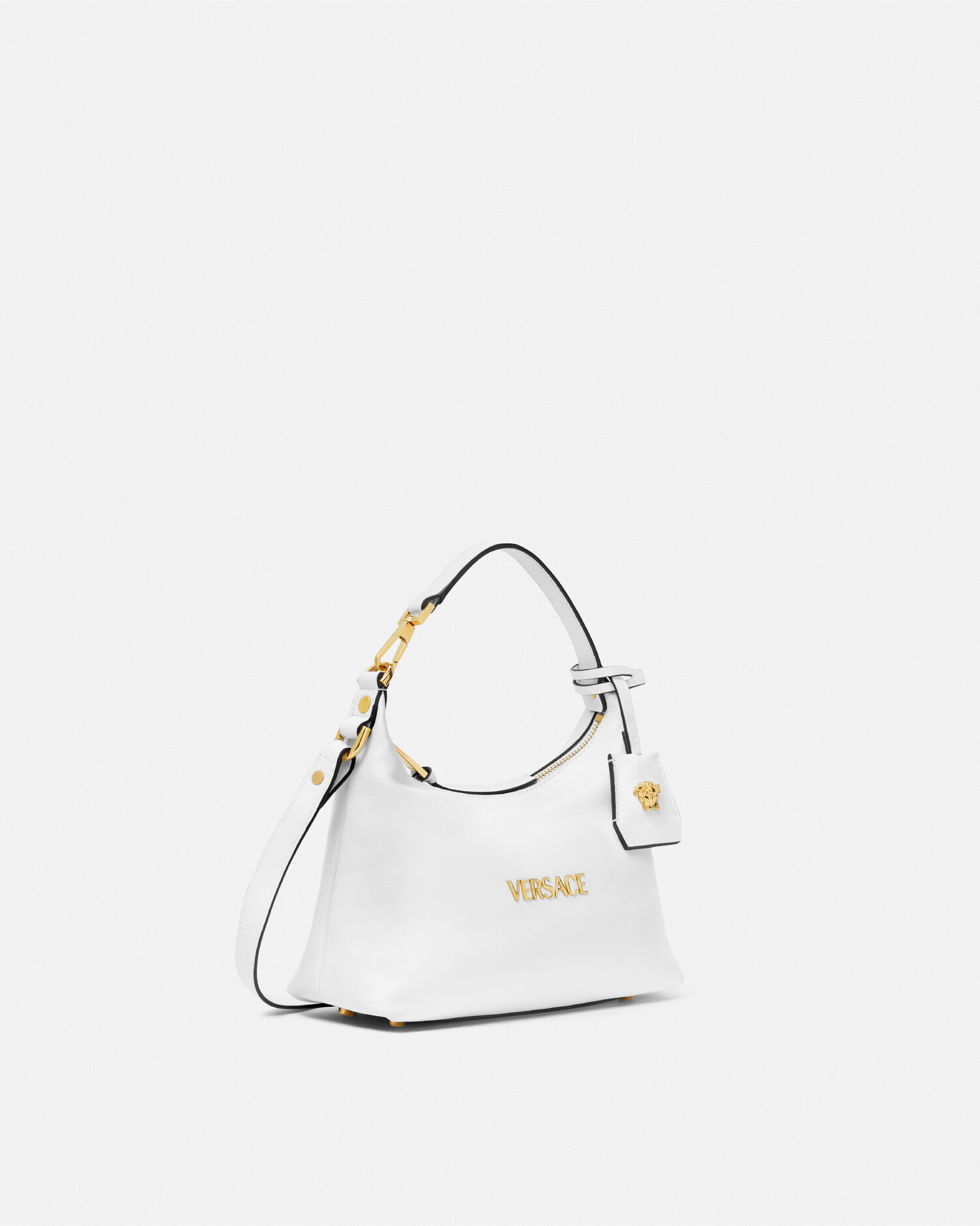 Versace Tag Nappa Hobo Bag White | VERSACE US