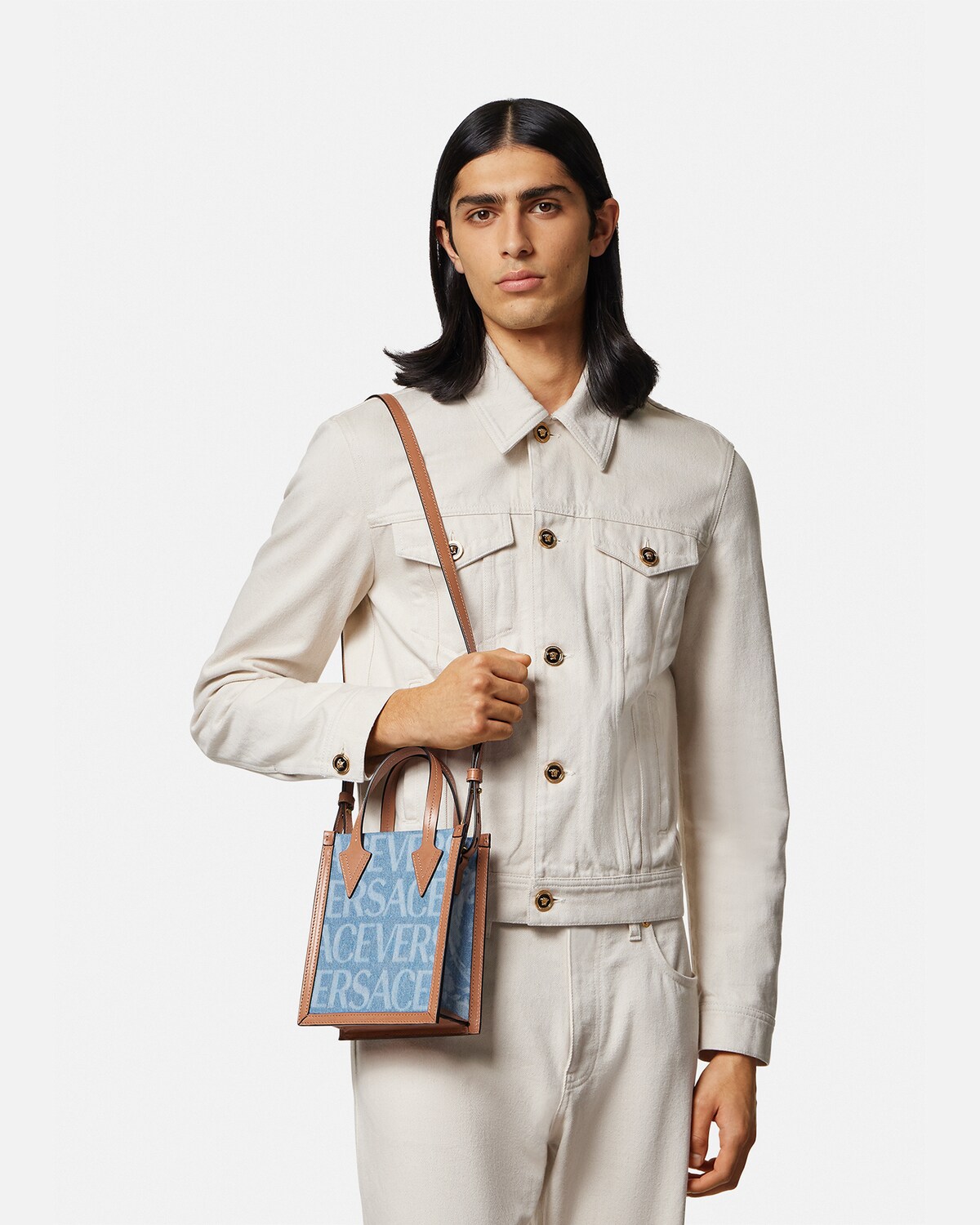 Versace Versace Allover Denim Crossbody Bag for Men Online Store EU