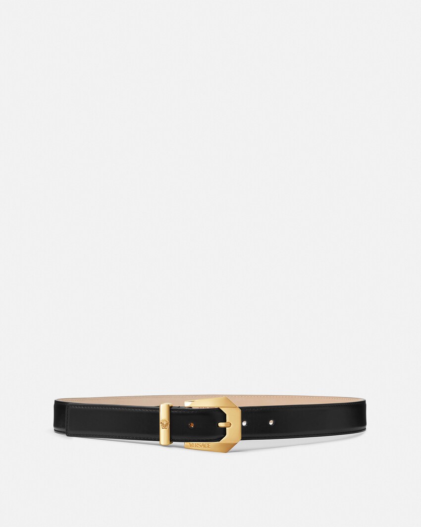 Versace حزام 3 سم جلدي مزين بإبزيم Medusa Heritage أسود+ذهبي 1