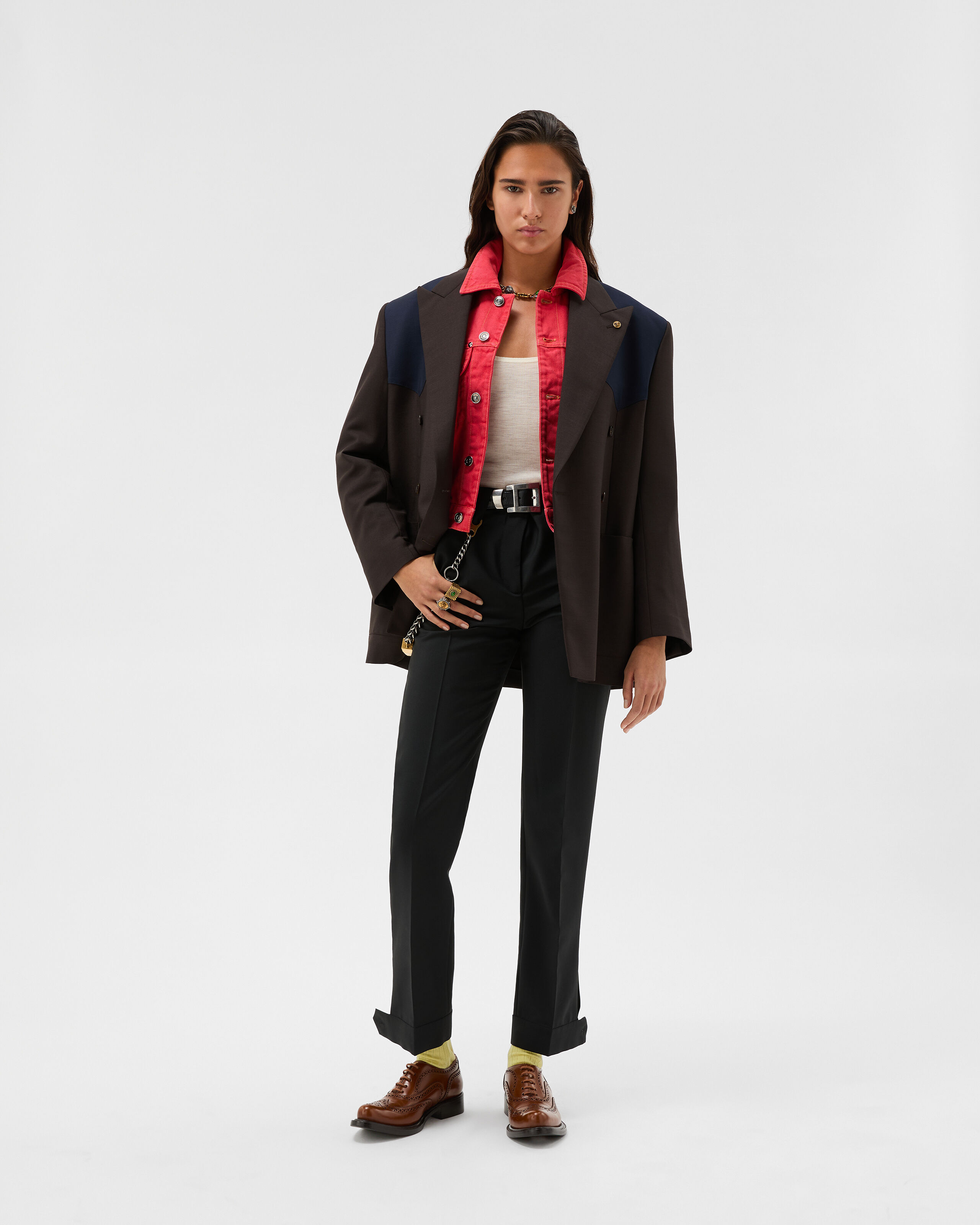 Wool-Mohair Blazer Blue,Brown | VERSACE US
