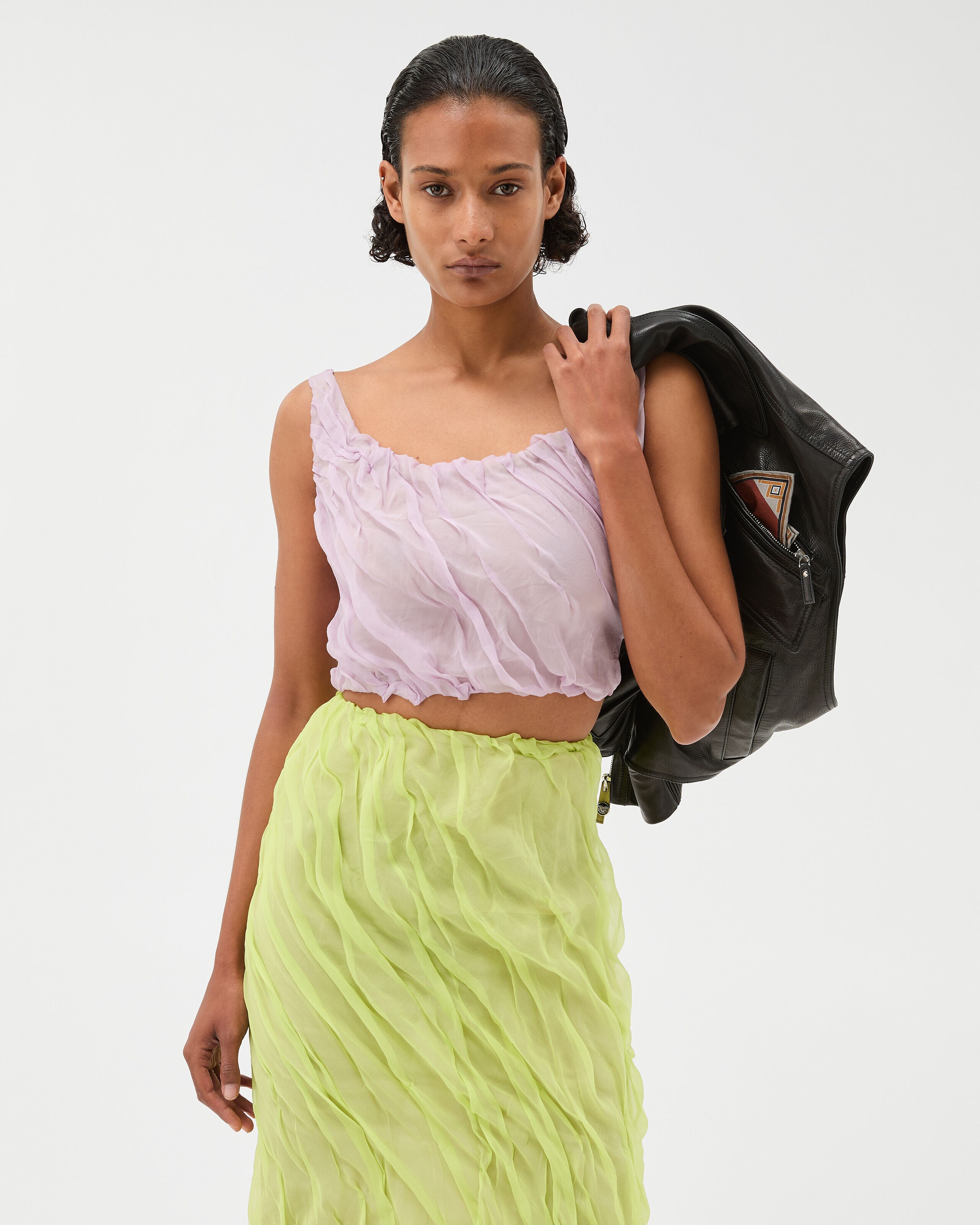 Silk-Chiffon Draped Top Purple | VERSACE