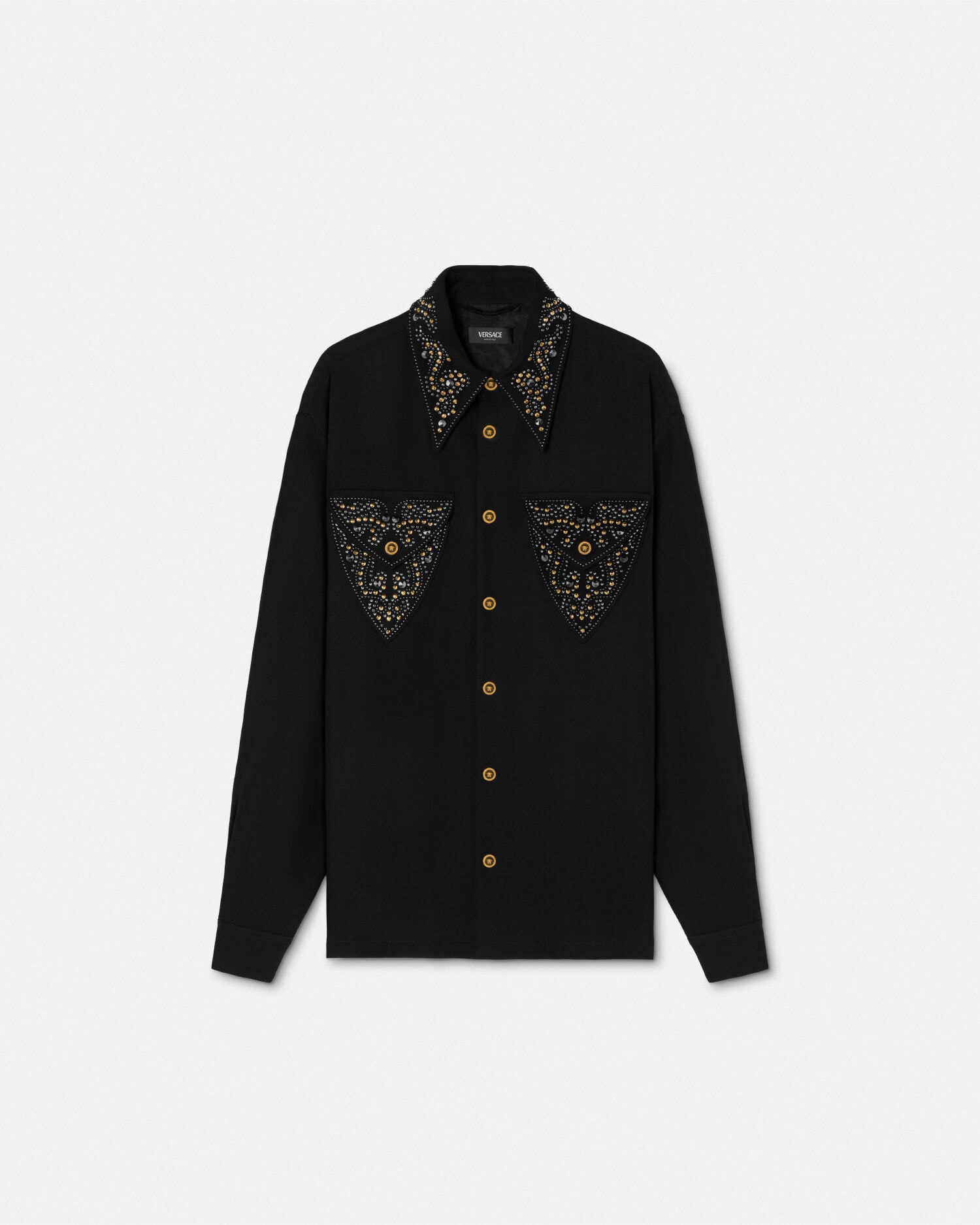 【タグ付き☆GIANNI VERSACE】黒　長袖シャツ　ボタンオシャレ　46 GIANNI VERSACE(ジャンニヴェルサーチ) 90's scarf silk shirt