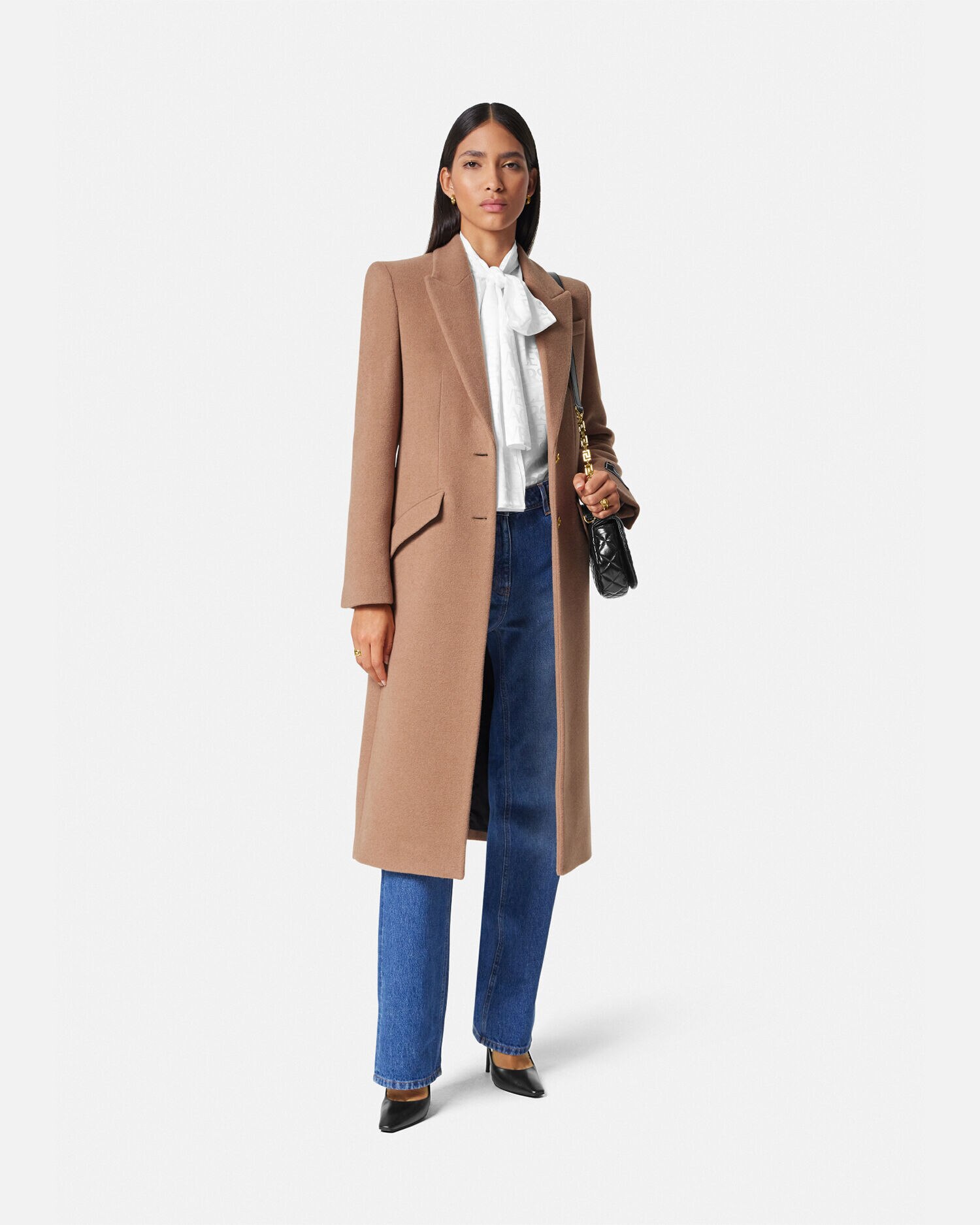 Camel Wool Single Breasted Long Coat