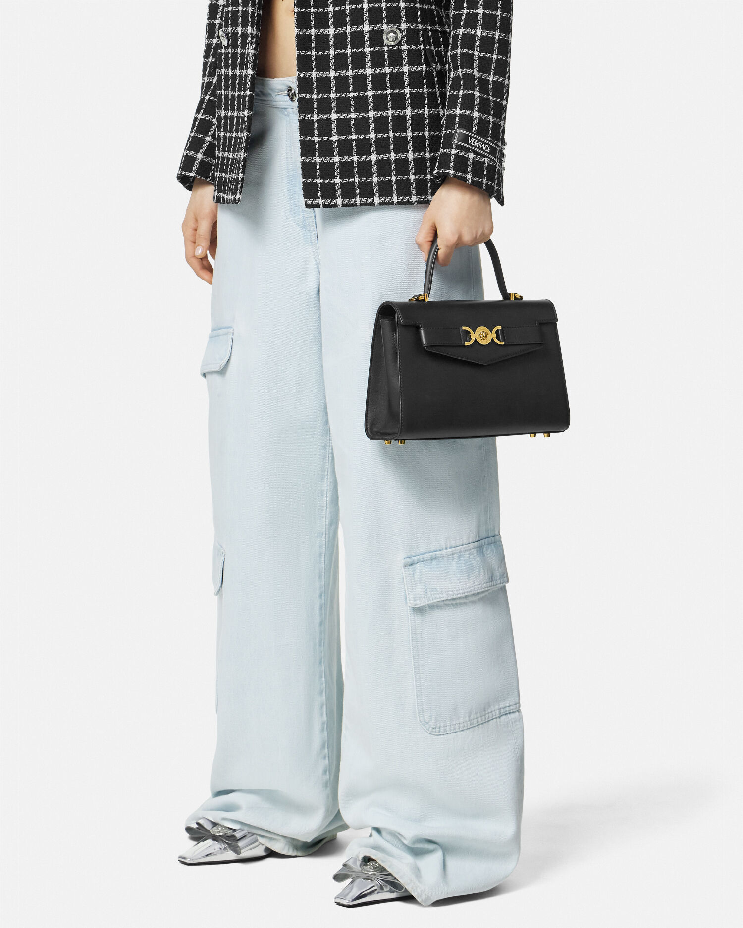 Medusa '95 Leather Top-Handle Black,Gold | VERSACE US