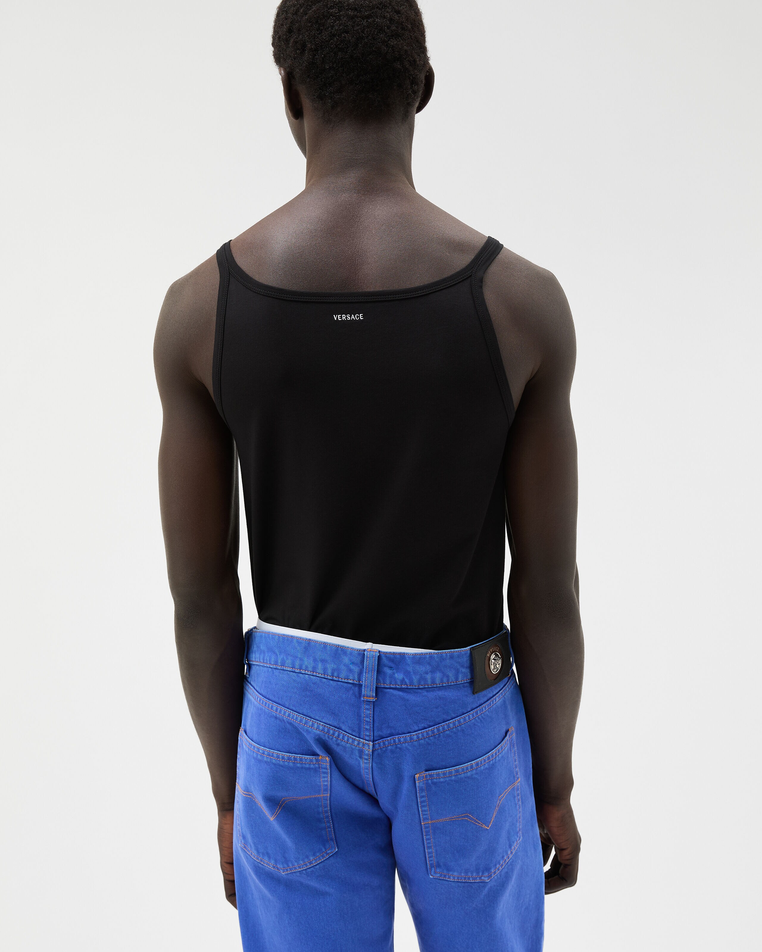Embroidered Cotton-Jersey Tank Top Black | VERSACE US