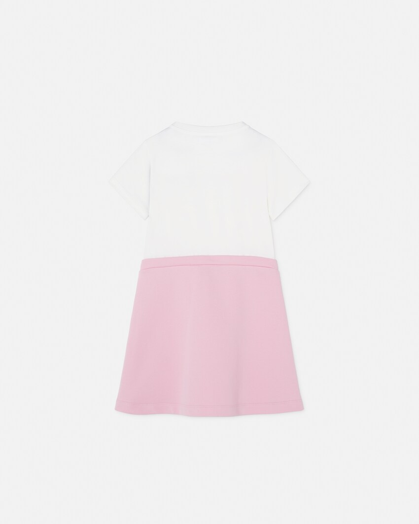 Kids Printed Cotton-Jersey T-Shirt Dress  White+Pink 3