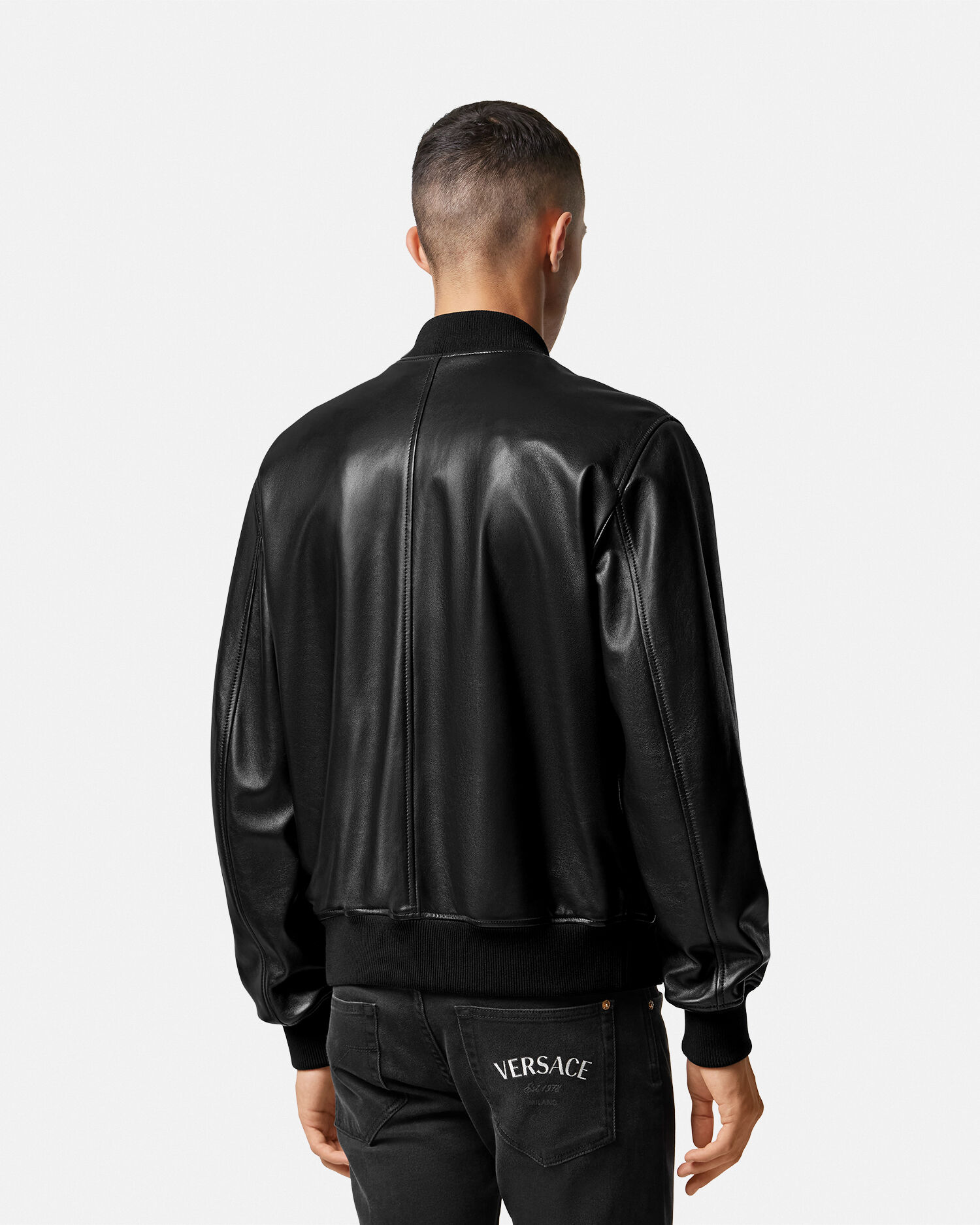 Versace leather bomber jacket outlet