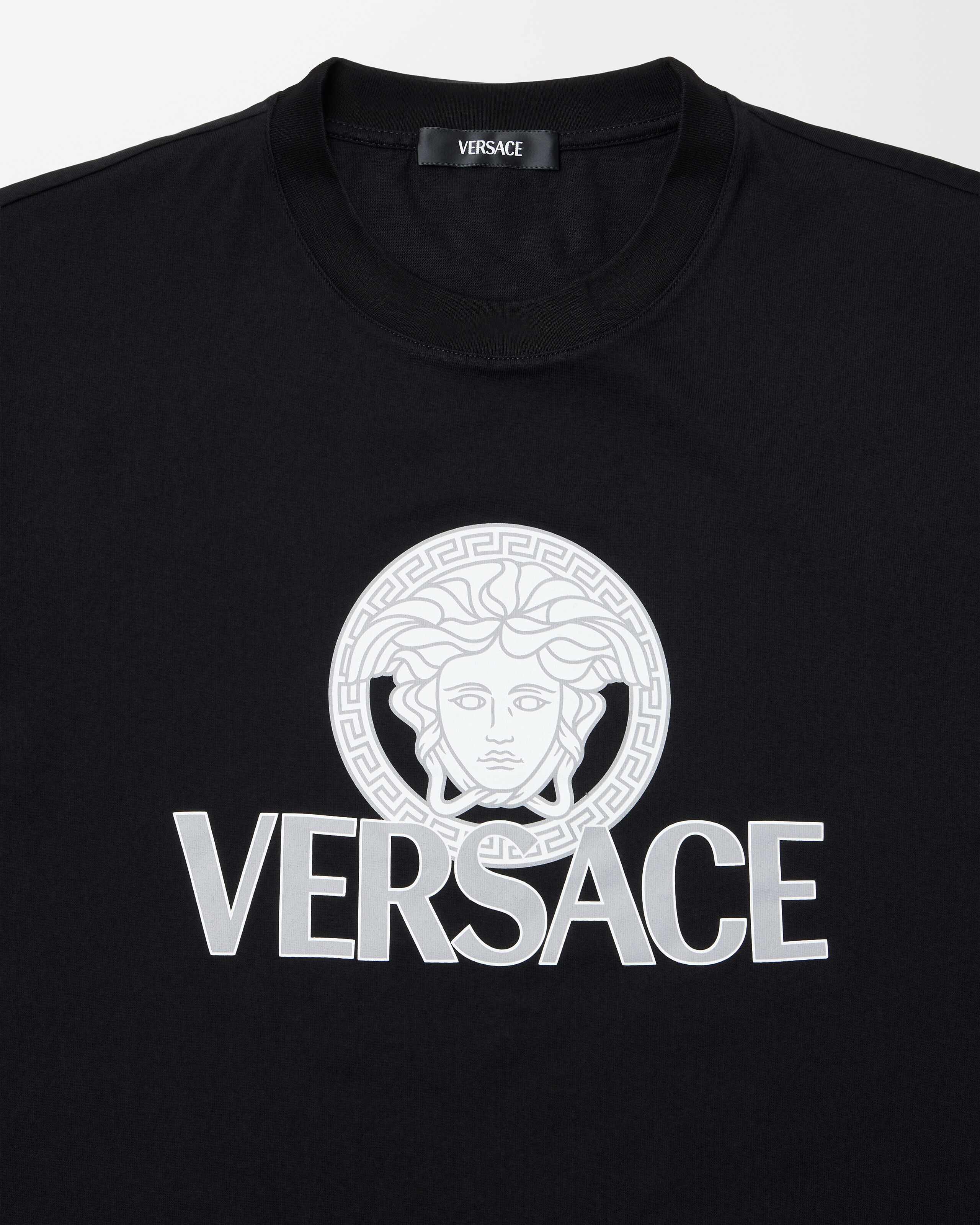 VERSACE ブラック Tシャツ S Embroidered Cotton-Jersey Slim T-Shirt Black | VERSACE