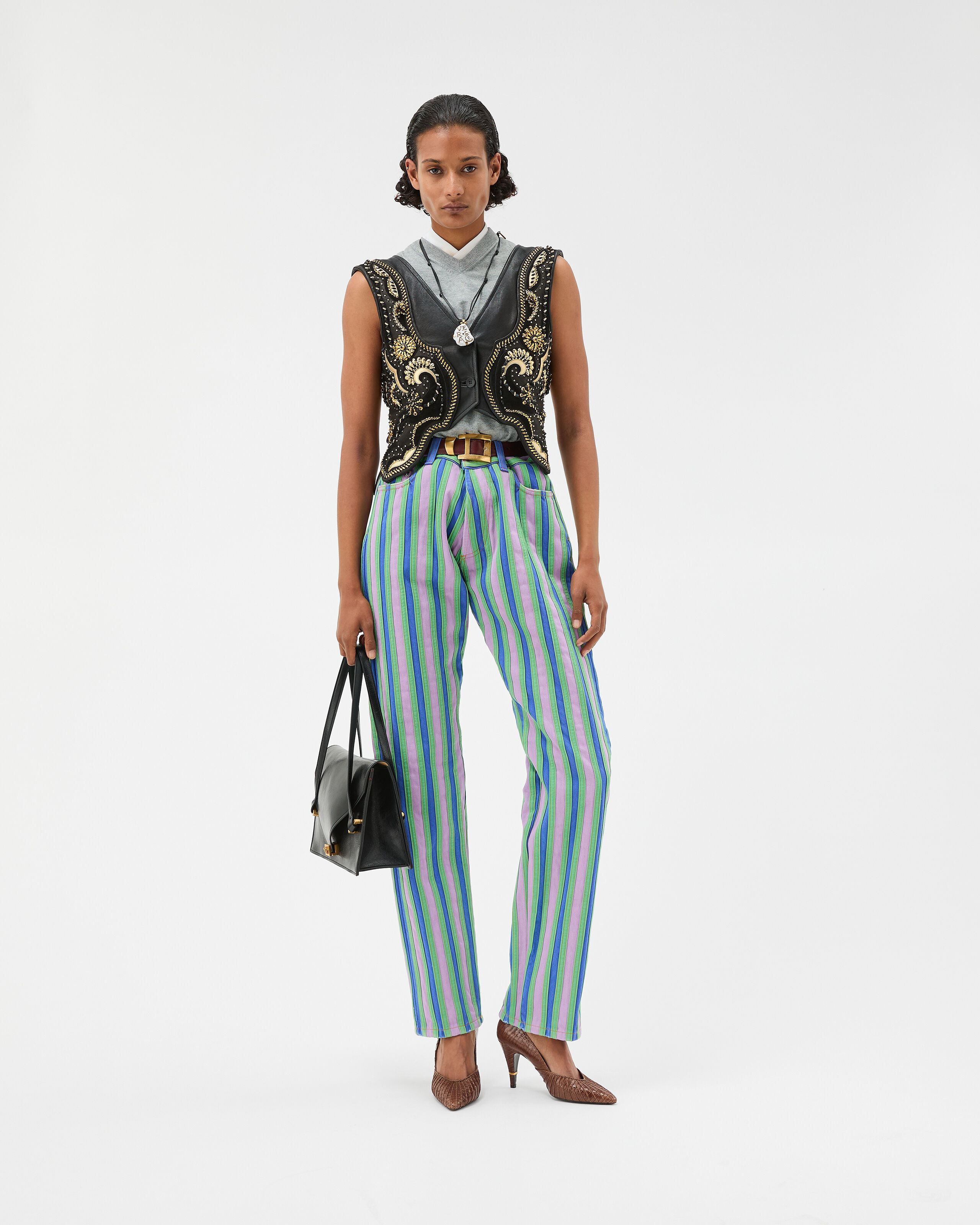 Striped Straight Jeans Purple,Blue | VERSACE US