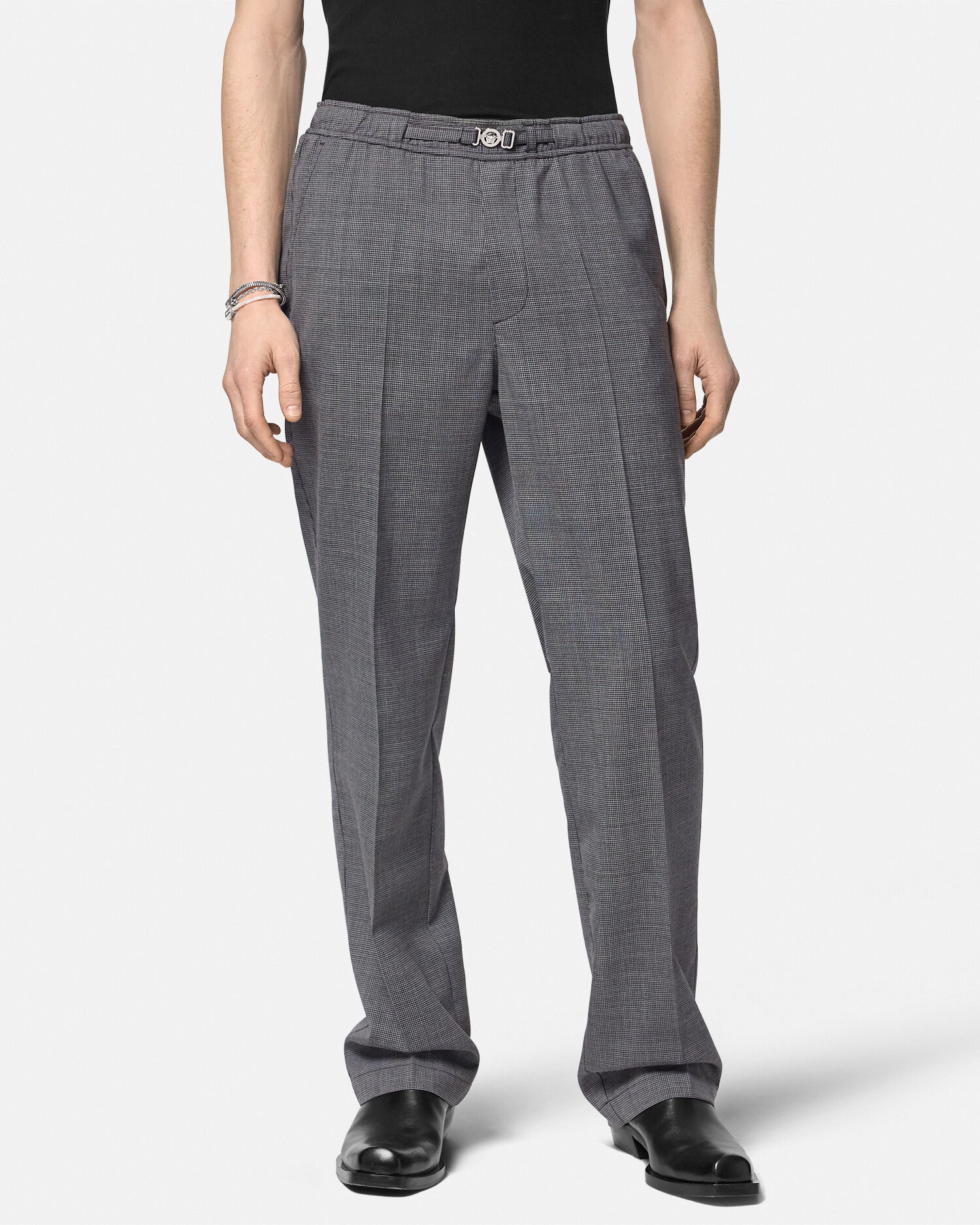 Houndstooth Wool Trousers Gray VERSACE UK