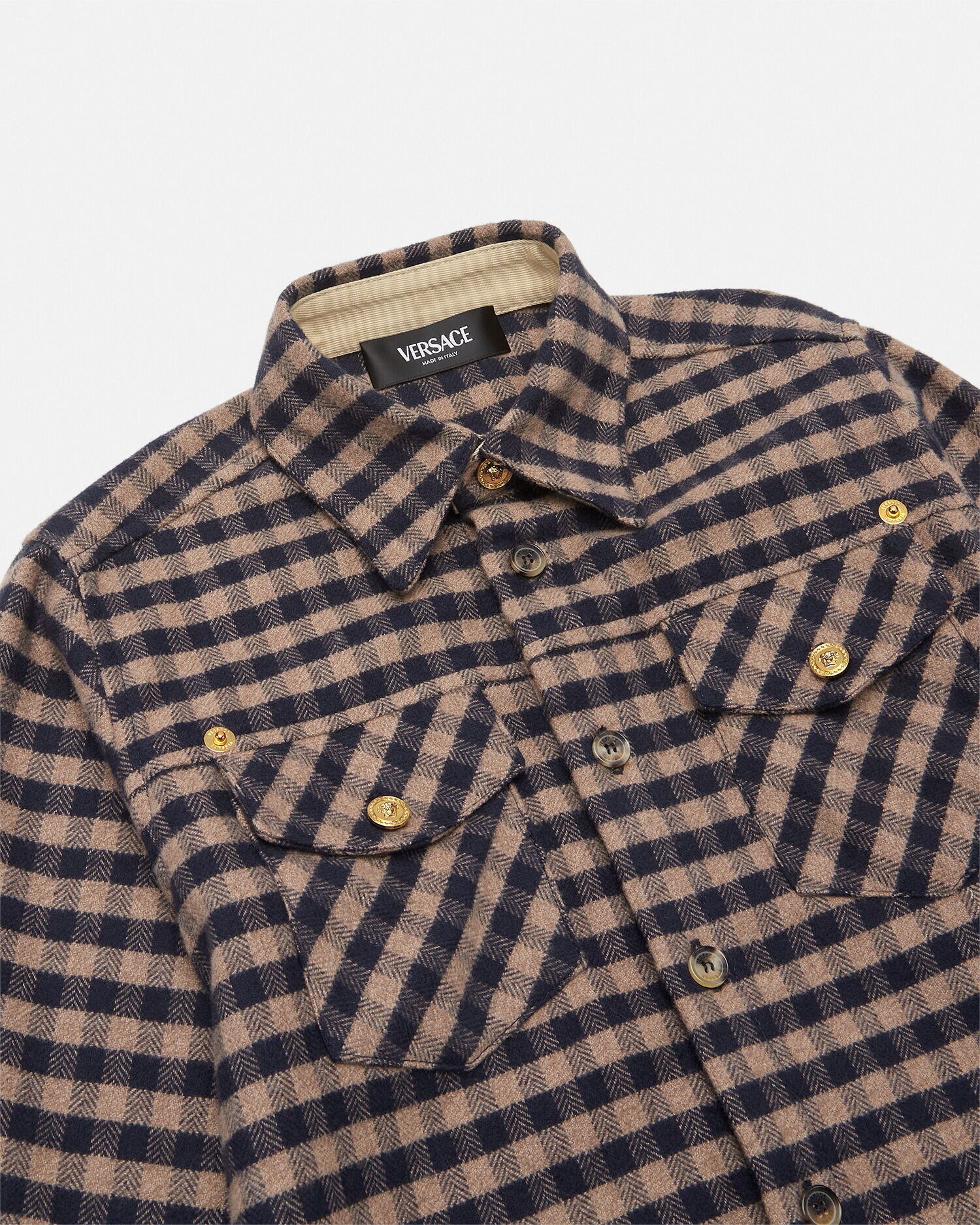 Checked Flannel Kids Overshirt Brown VERSACE US