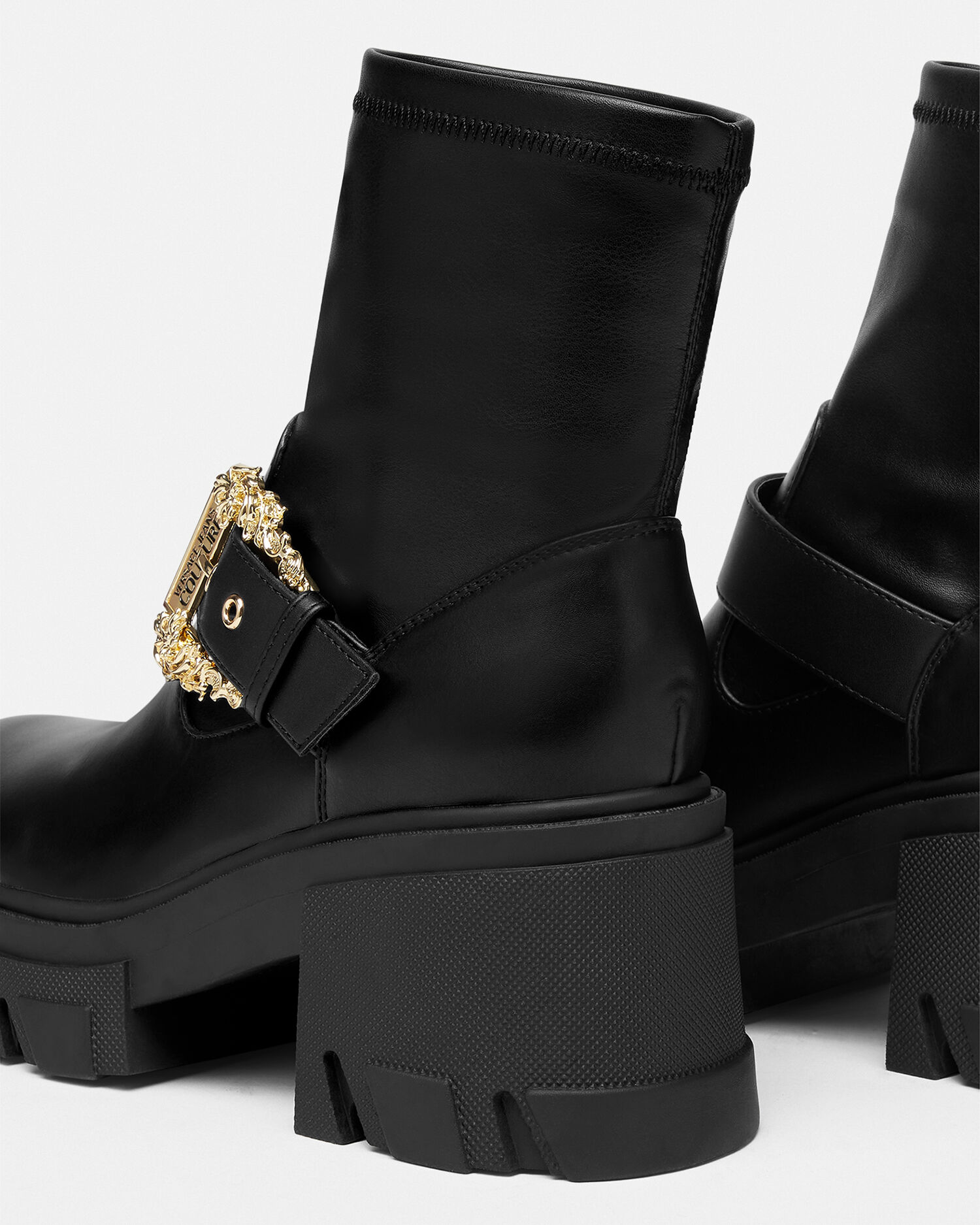 Sophie Baroque buckle Boots Black Print Versace US