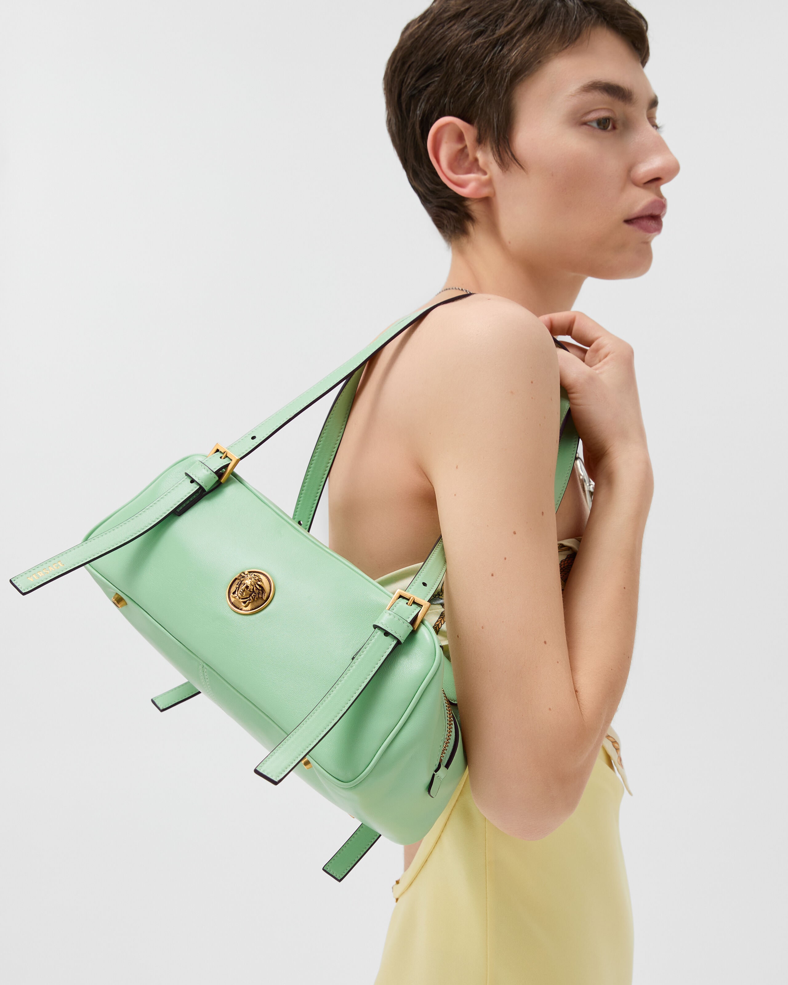 Emblème Nappa Bowling Bag Green | VERSACE US