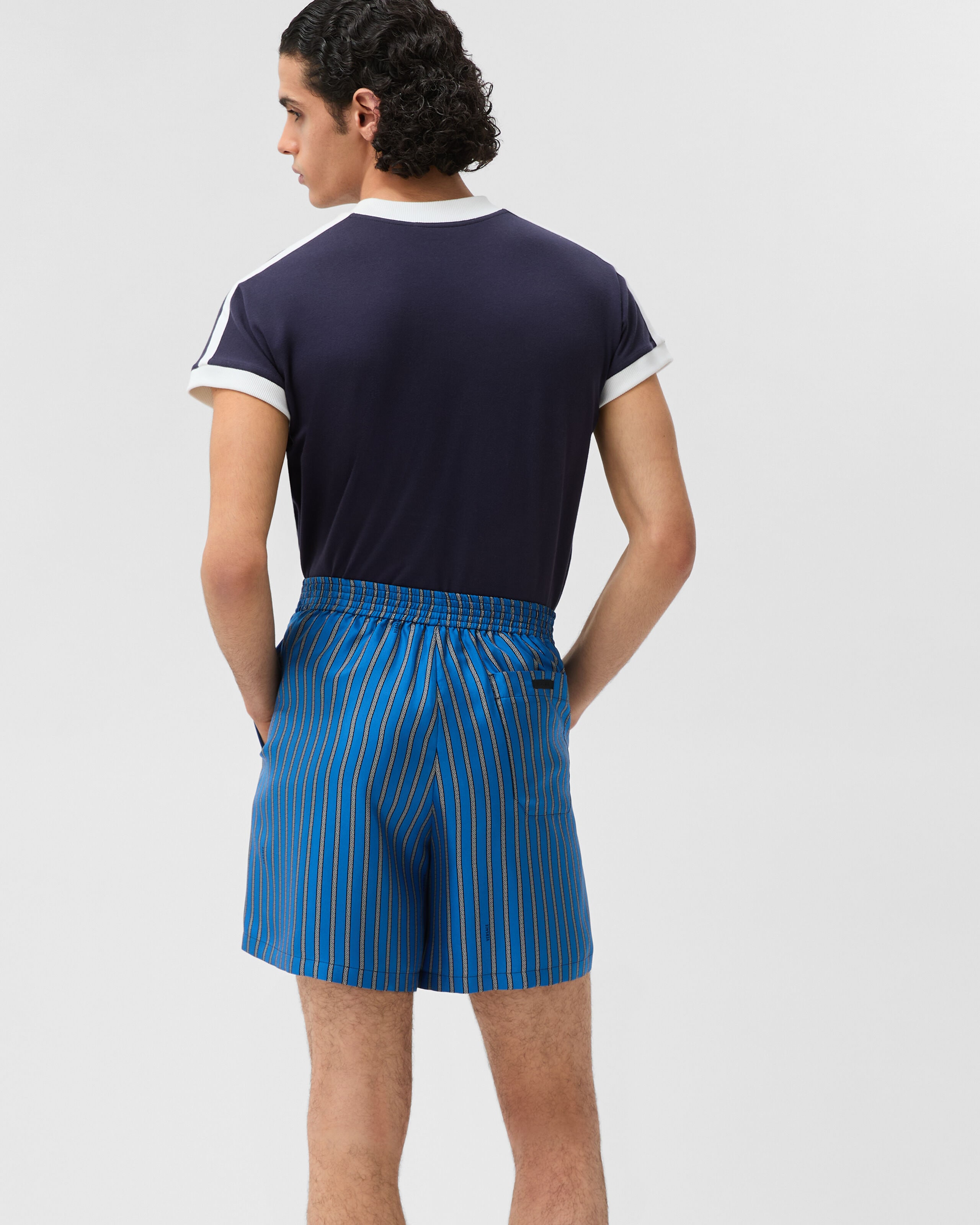 Printed Silk Twill Shorts Blue | VERSACE US