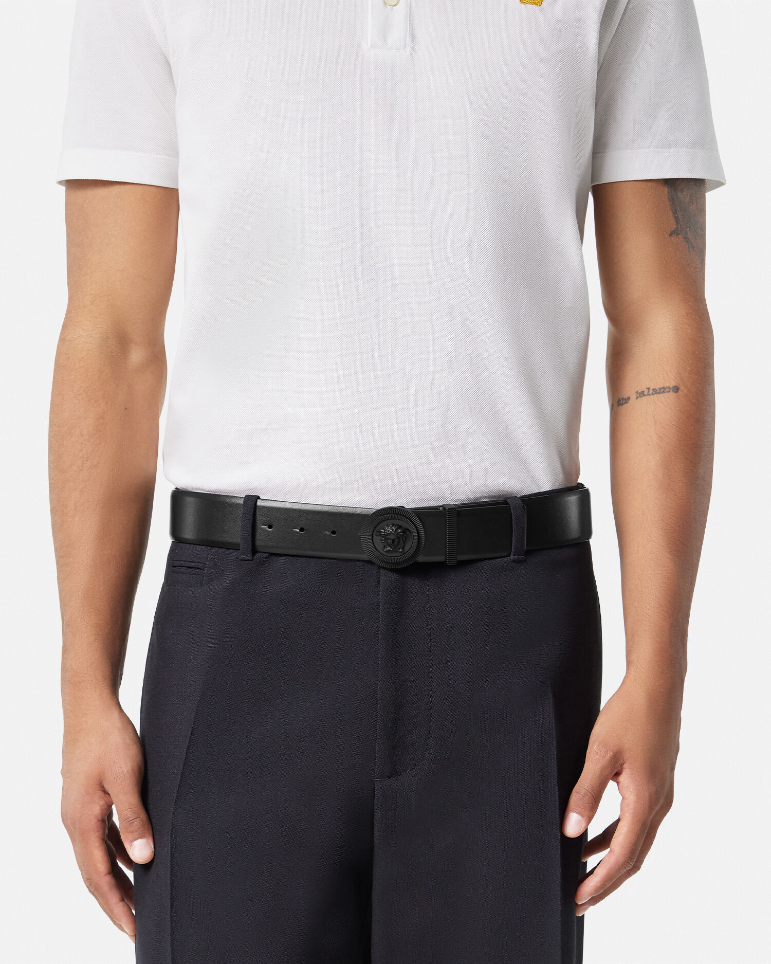 Medusa Biggie Leather Belt 4 cm Black VERSACE US