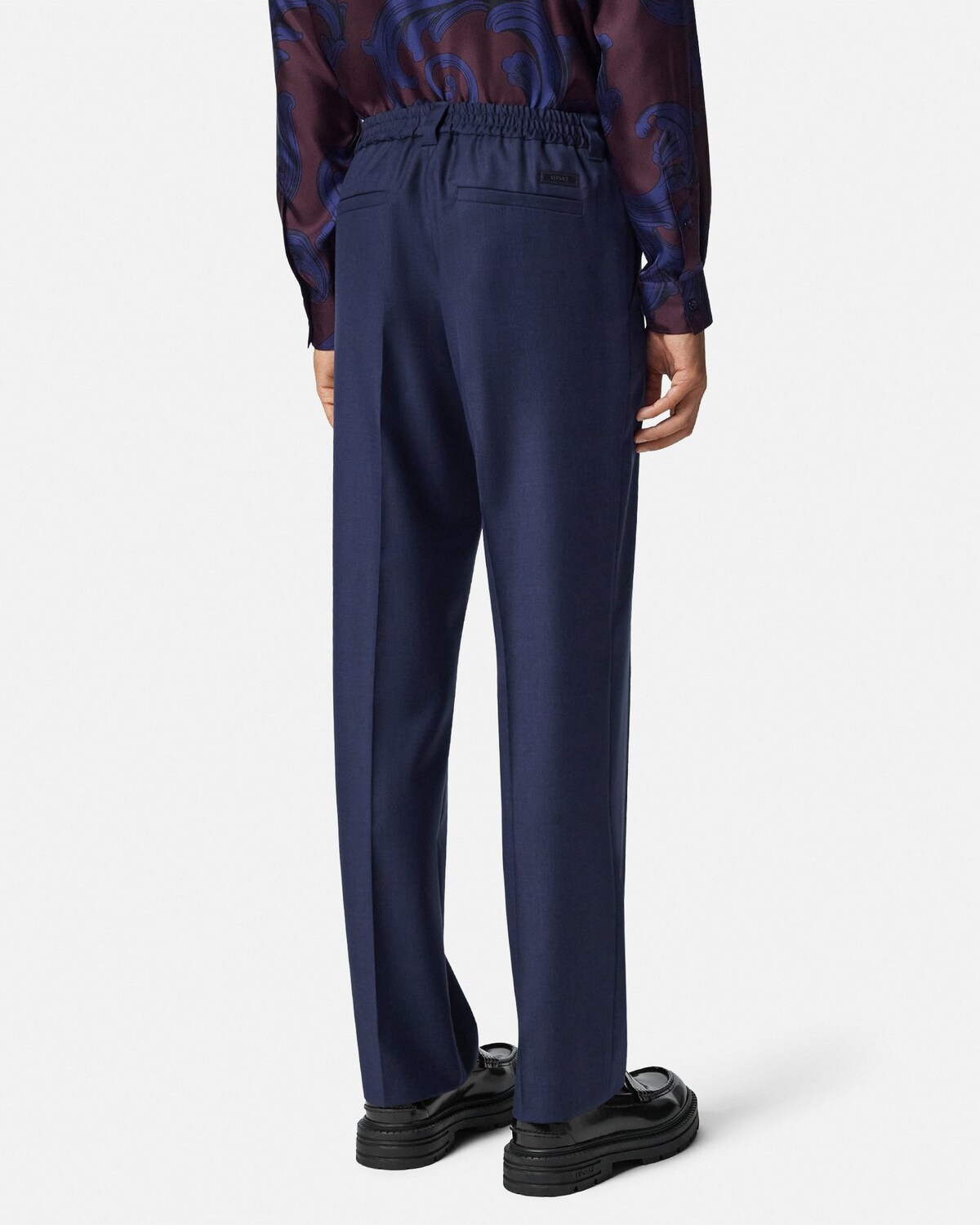 Pantalones rectos de lana Az&uacute;l 5