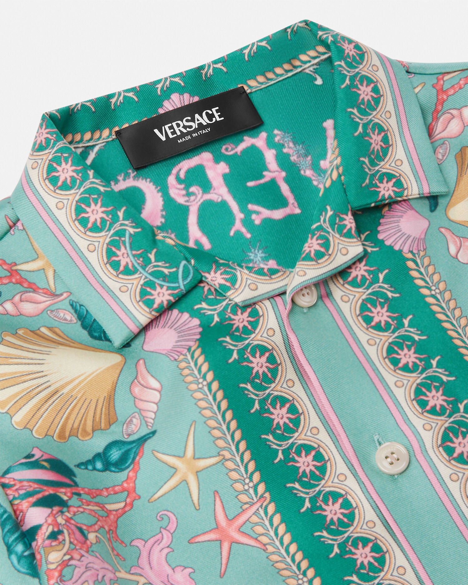 Underwater Barocco Silk Kids Shirt Green,Multicolor | VERSACE US