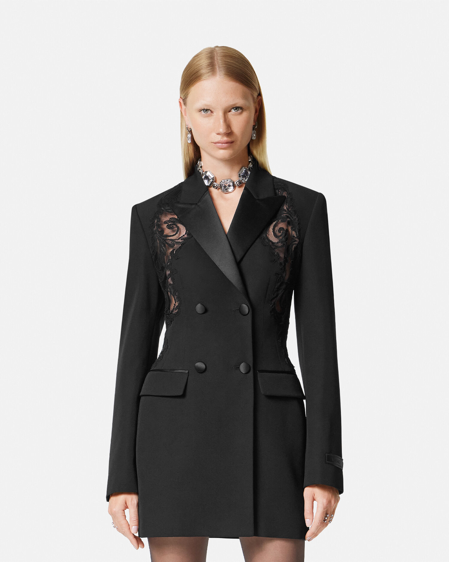 Barocco Lace Blazer Dress Black VERSACE