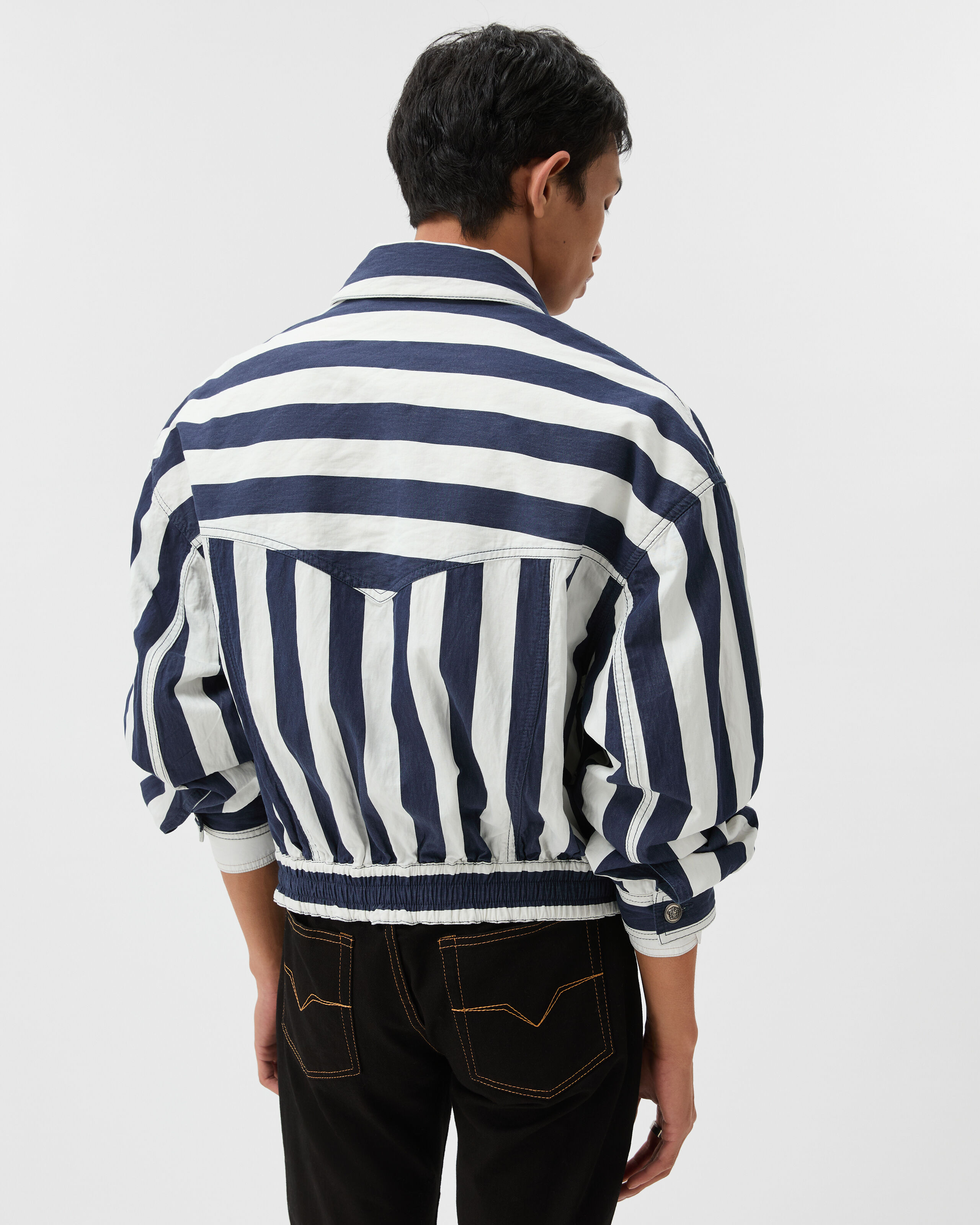 Striped Cotton Denim Blouson White,Blue | VERSACE