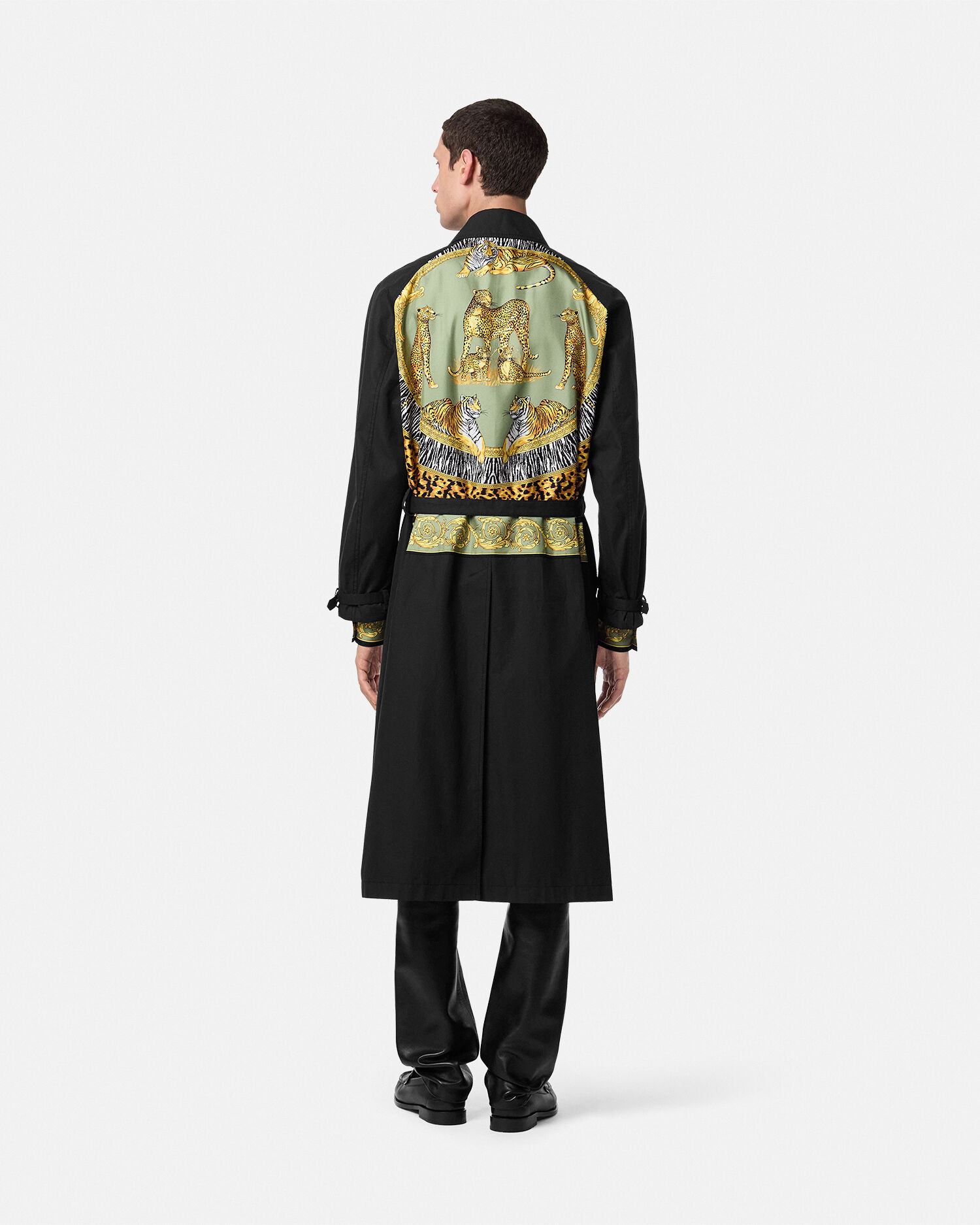 Wild Cats Gabardine Trench Coat Green,Black | VERSACE US