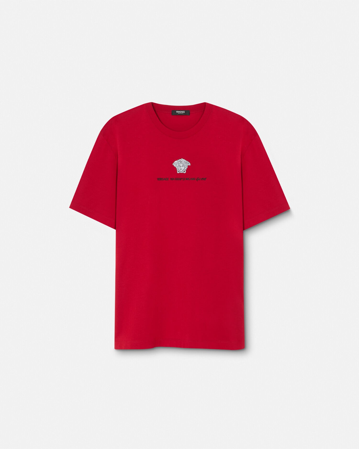Embroidered Medusa Milano T Shirt Red VERSACE