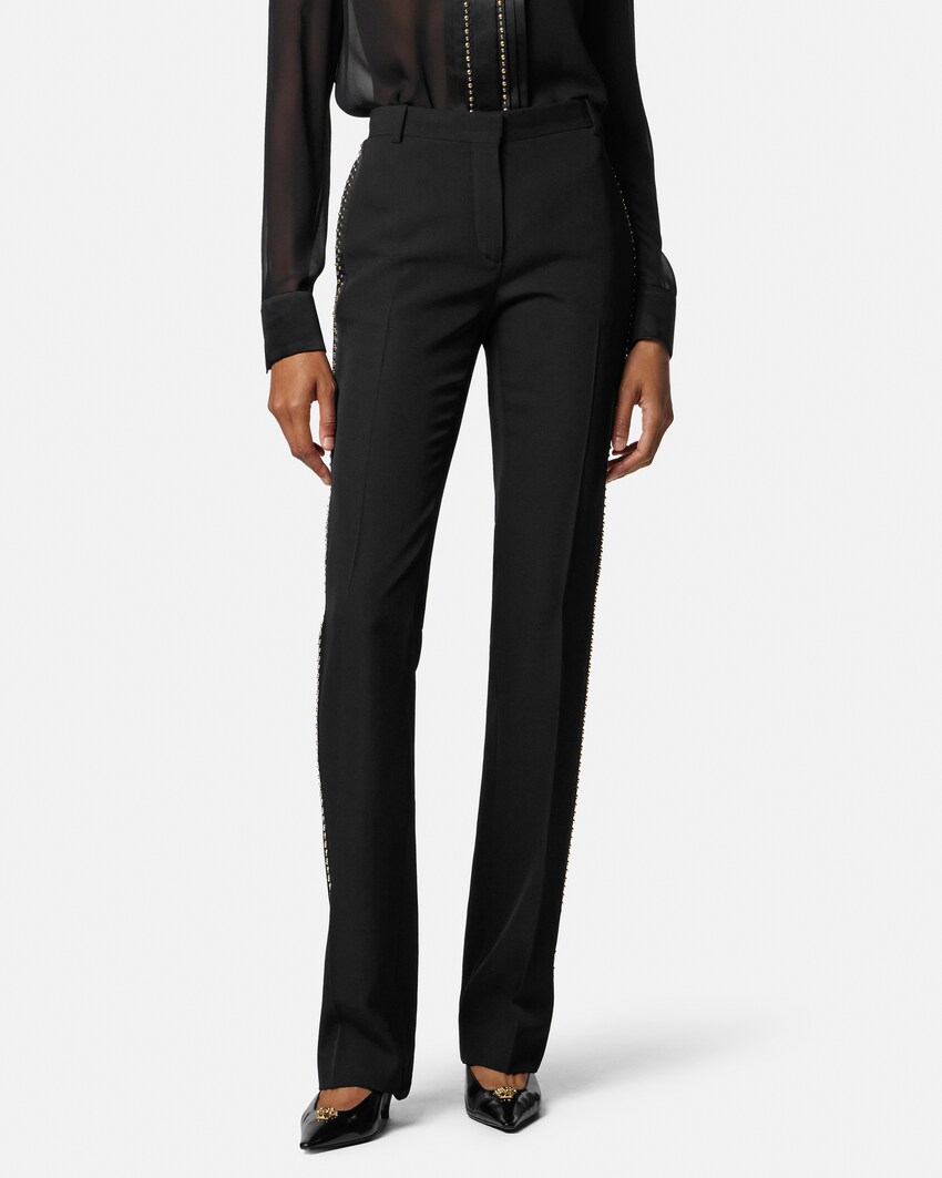 Embellished Wool Slim Pants Black 4