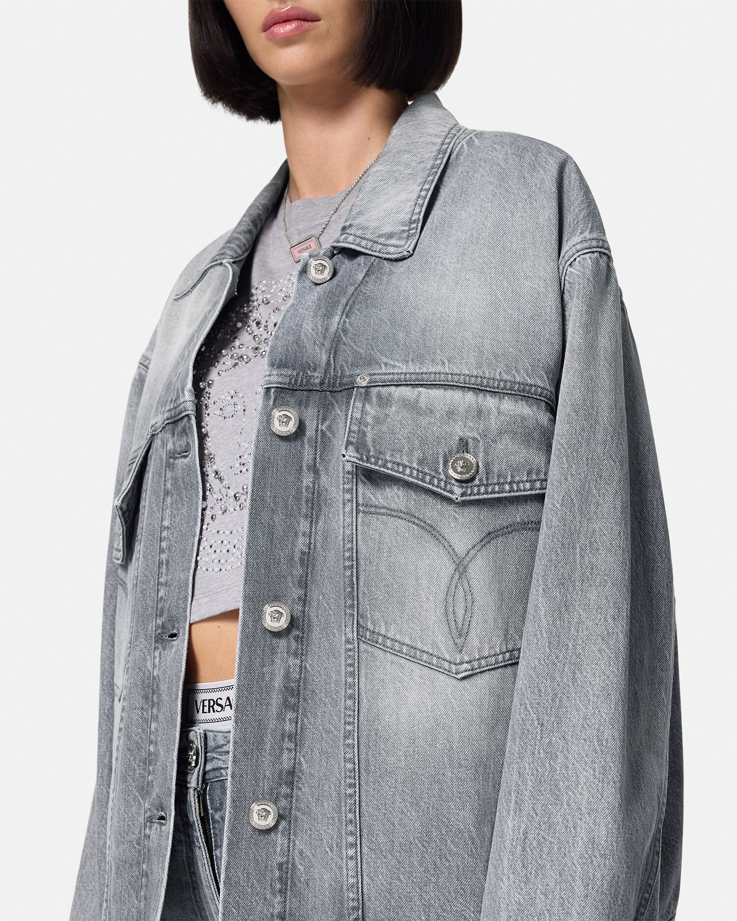 Oversized Denim Jacket Gray VERSACE