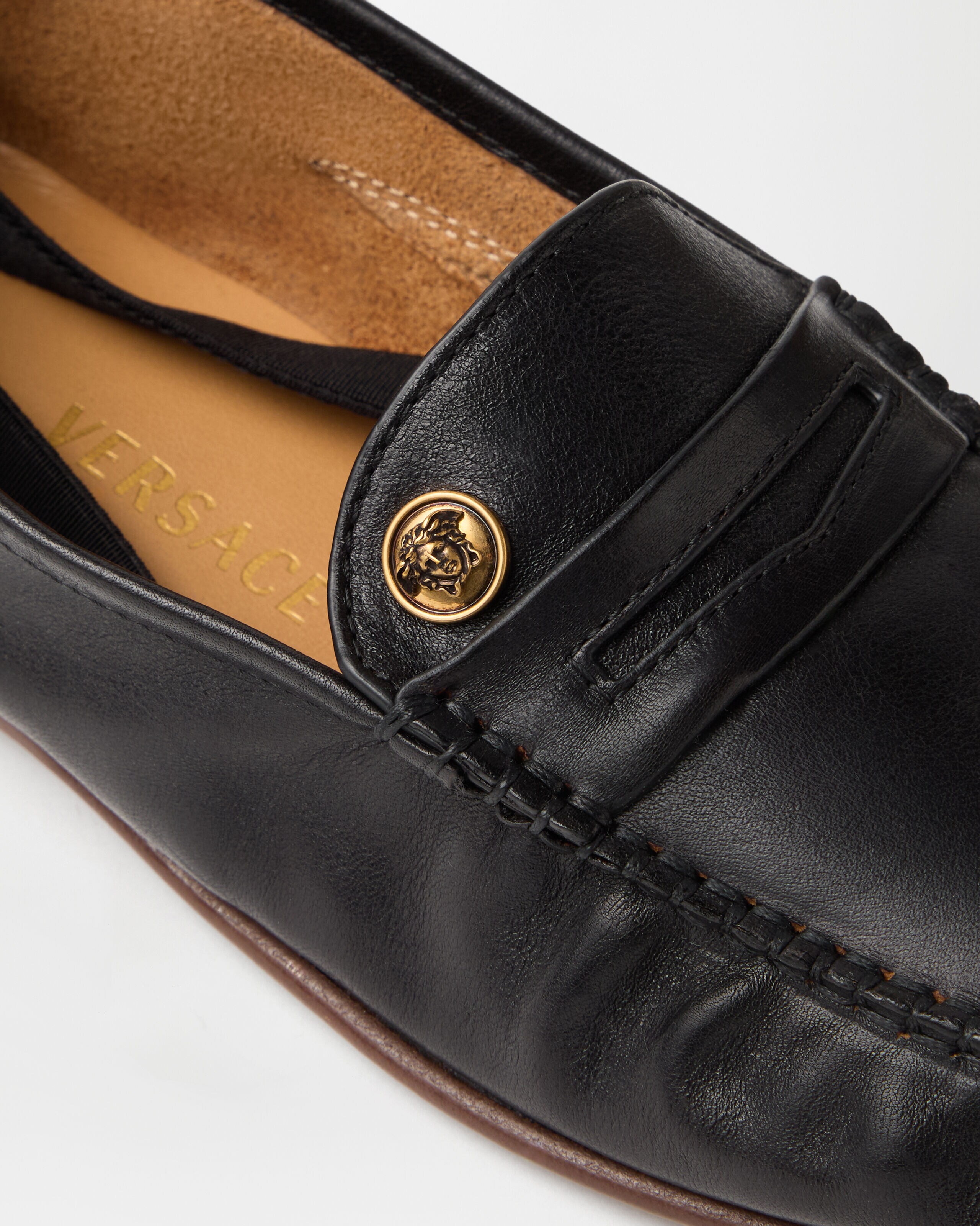 Guanto Leather Loafers Black | VERSACE US