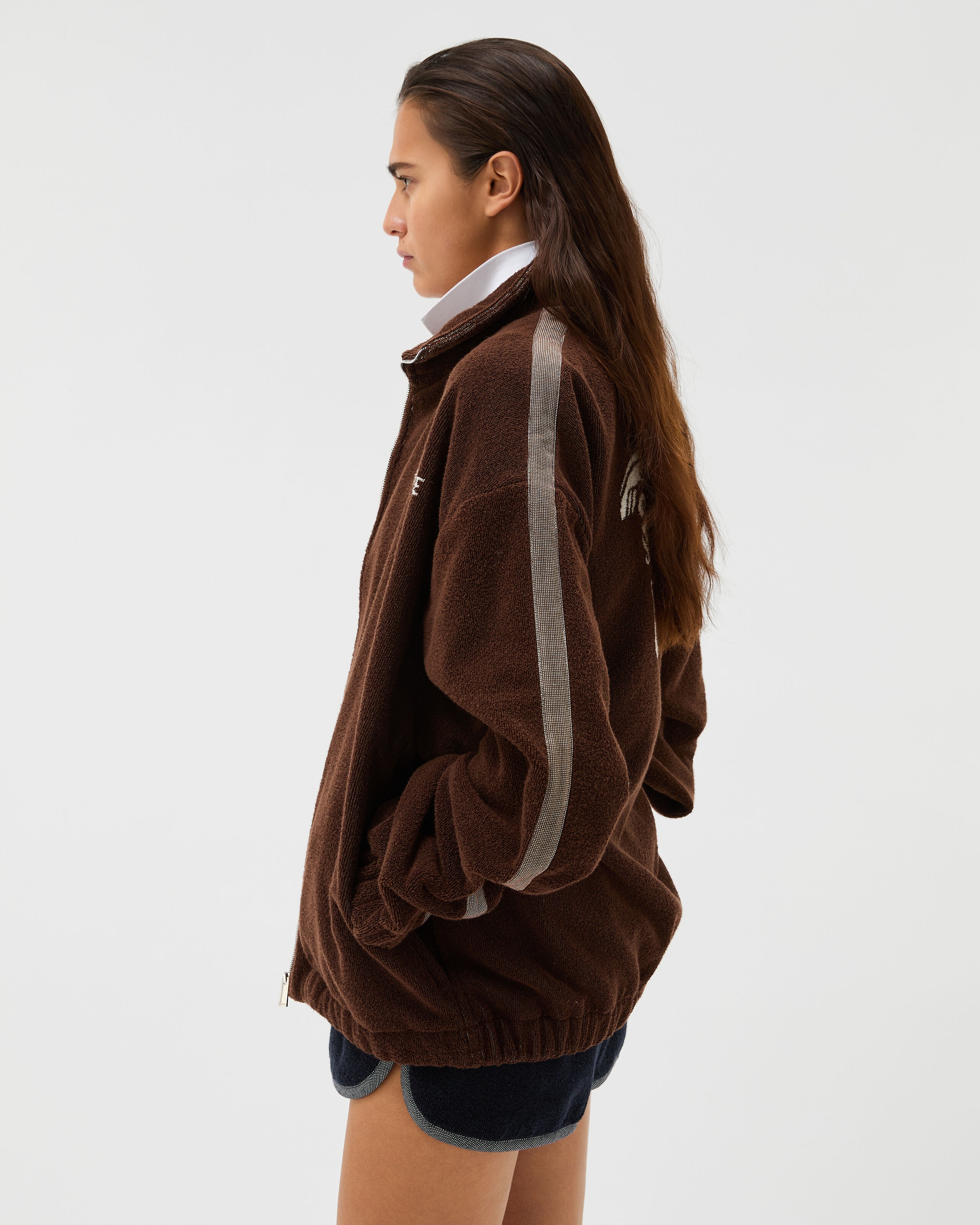 VERSACE ベージュ ジップアップジャケット Cotton-Terry Jacquard Zip Sweatshirt Brown | VERSACE