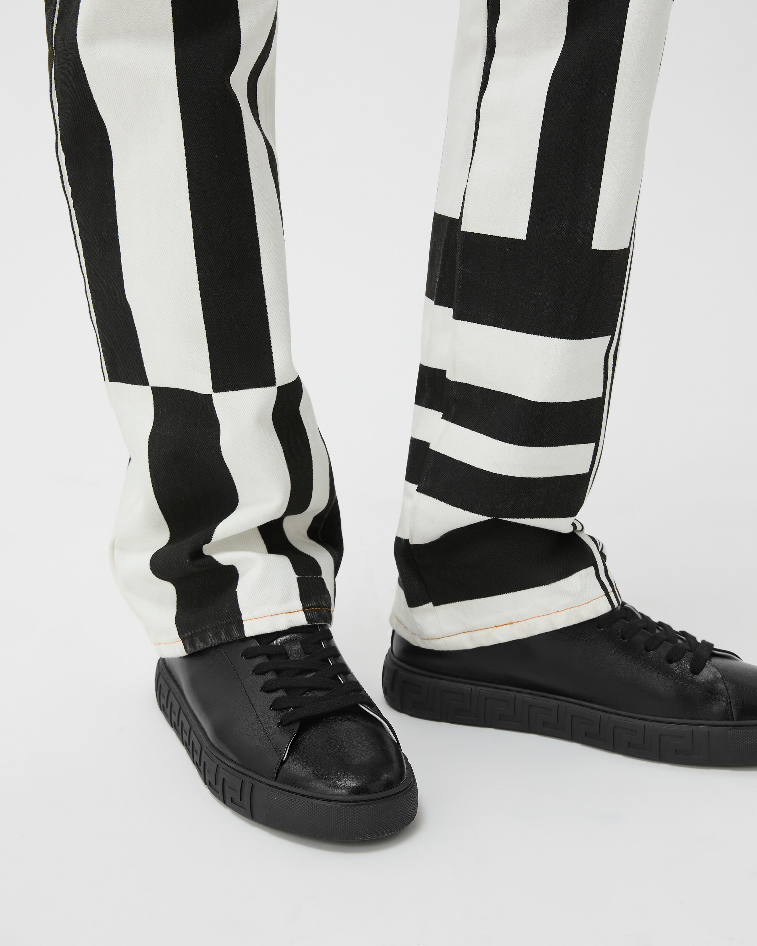 Greca Leather Sneakers Black | VERSACE US